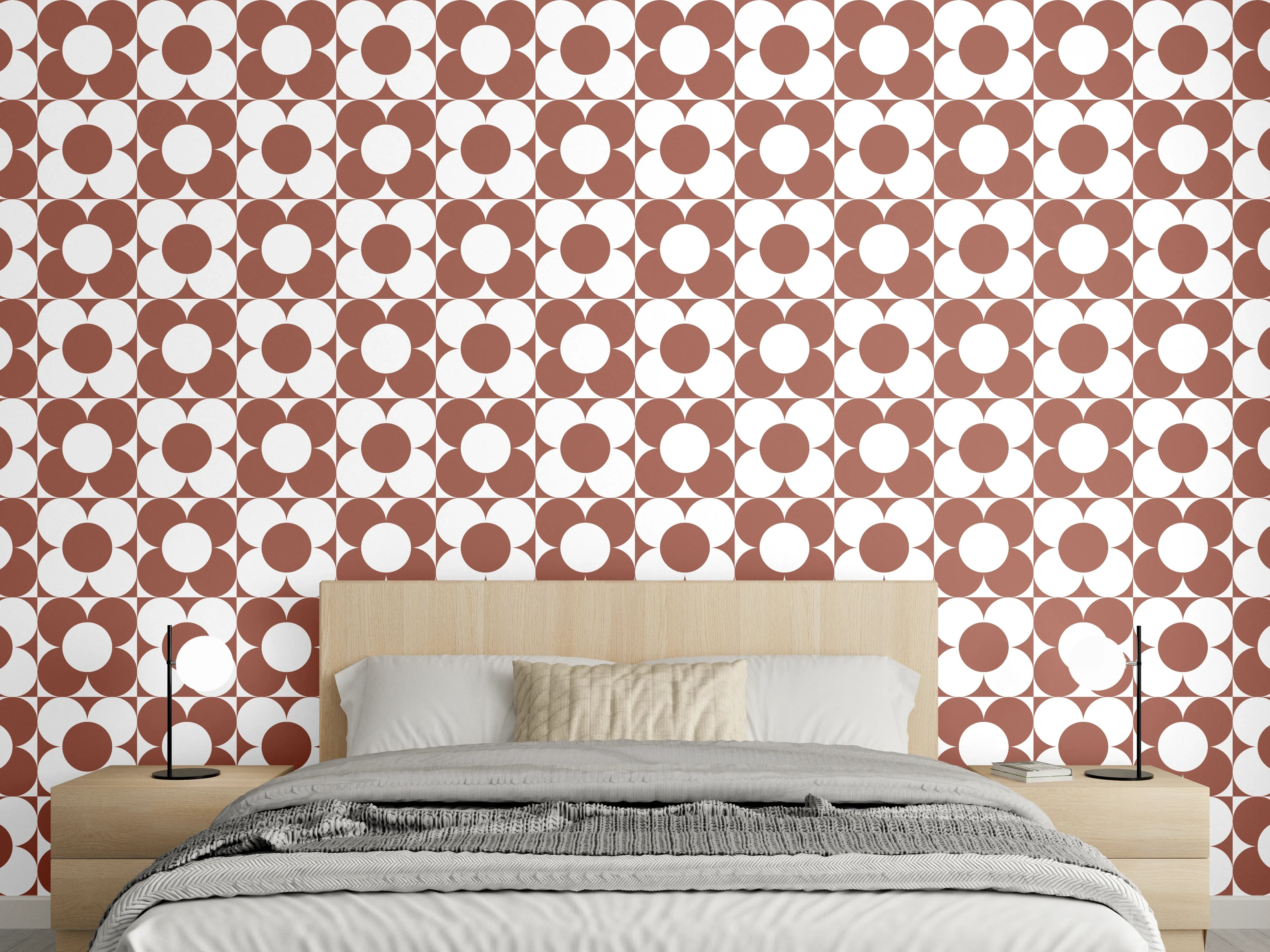 Wandverkleidung Schlafzimmer - Retro-Fliesenmuster Braun Weiß Wanddekor