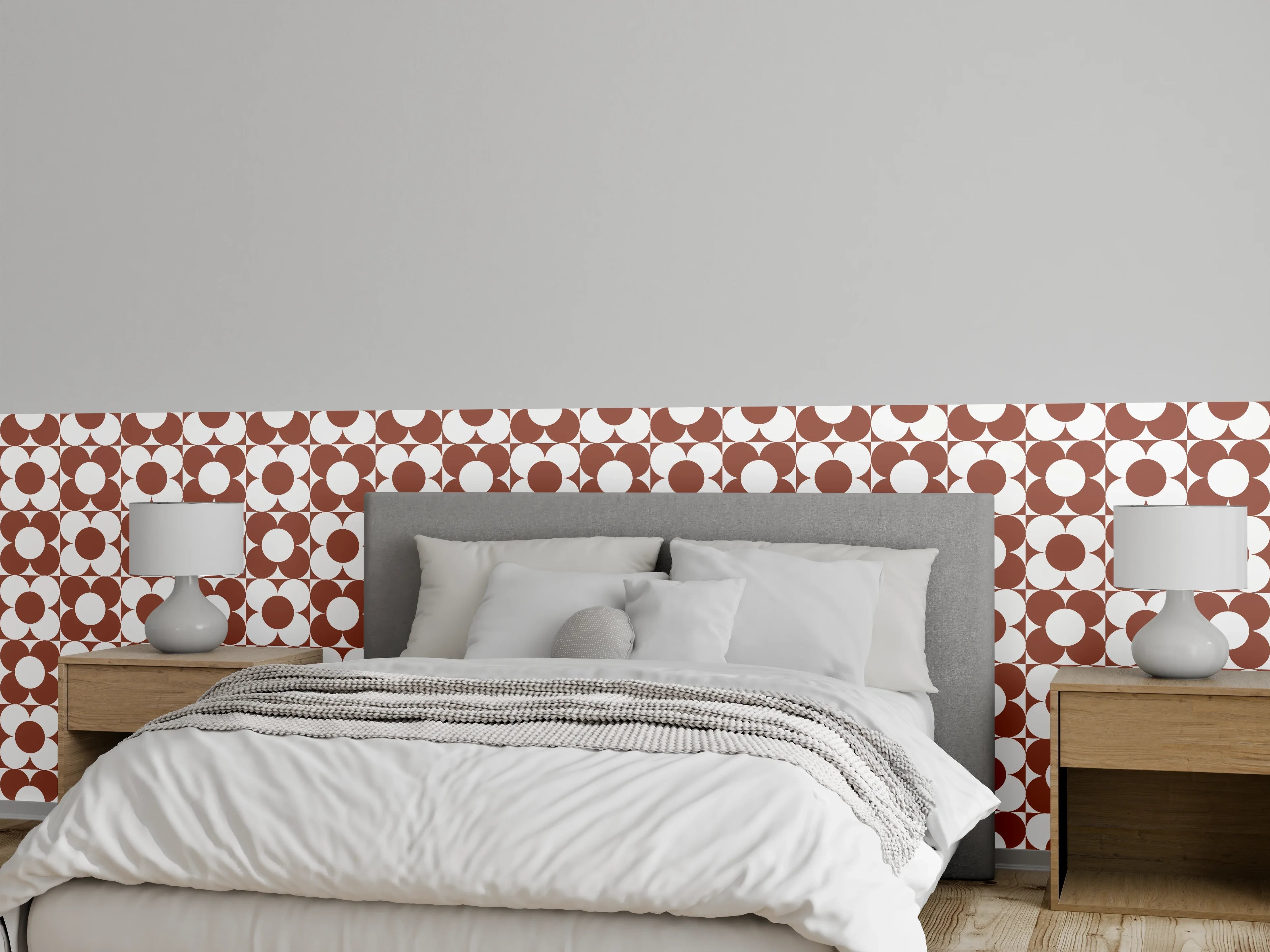 Wandverkleidung Schlafzimmer - Retro-Fliesenmuster Braun Weiß Wanddekor