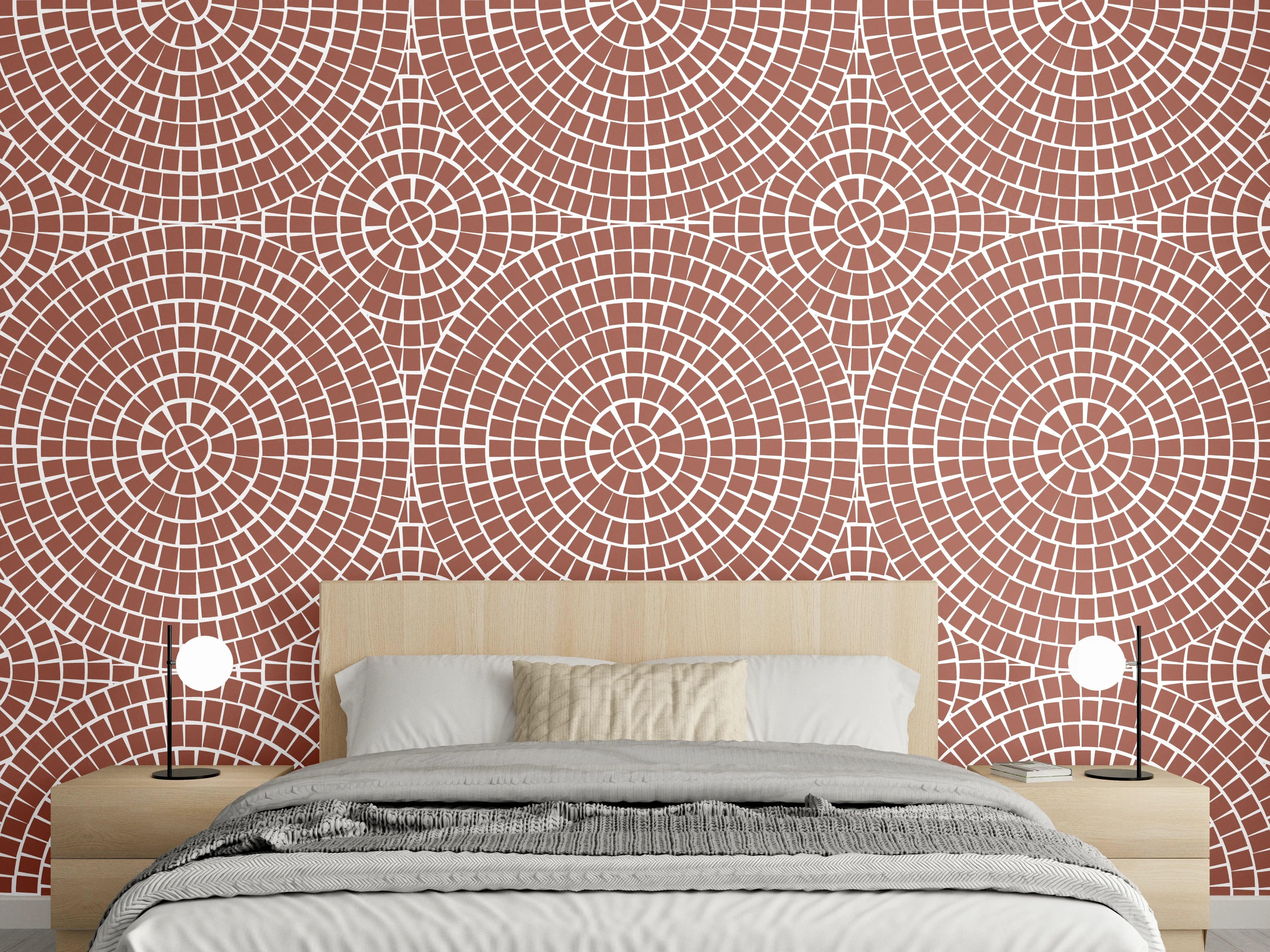 Wandverkleidung Schlafzimmer - Retro-Geometrie in Braun, Grau und Weiß