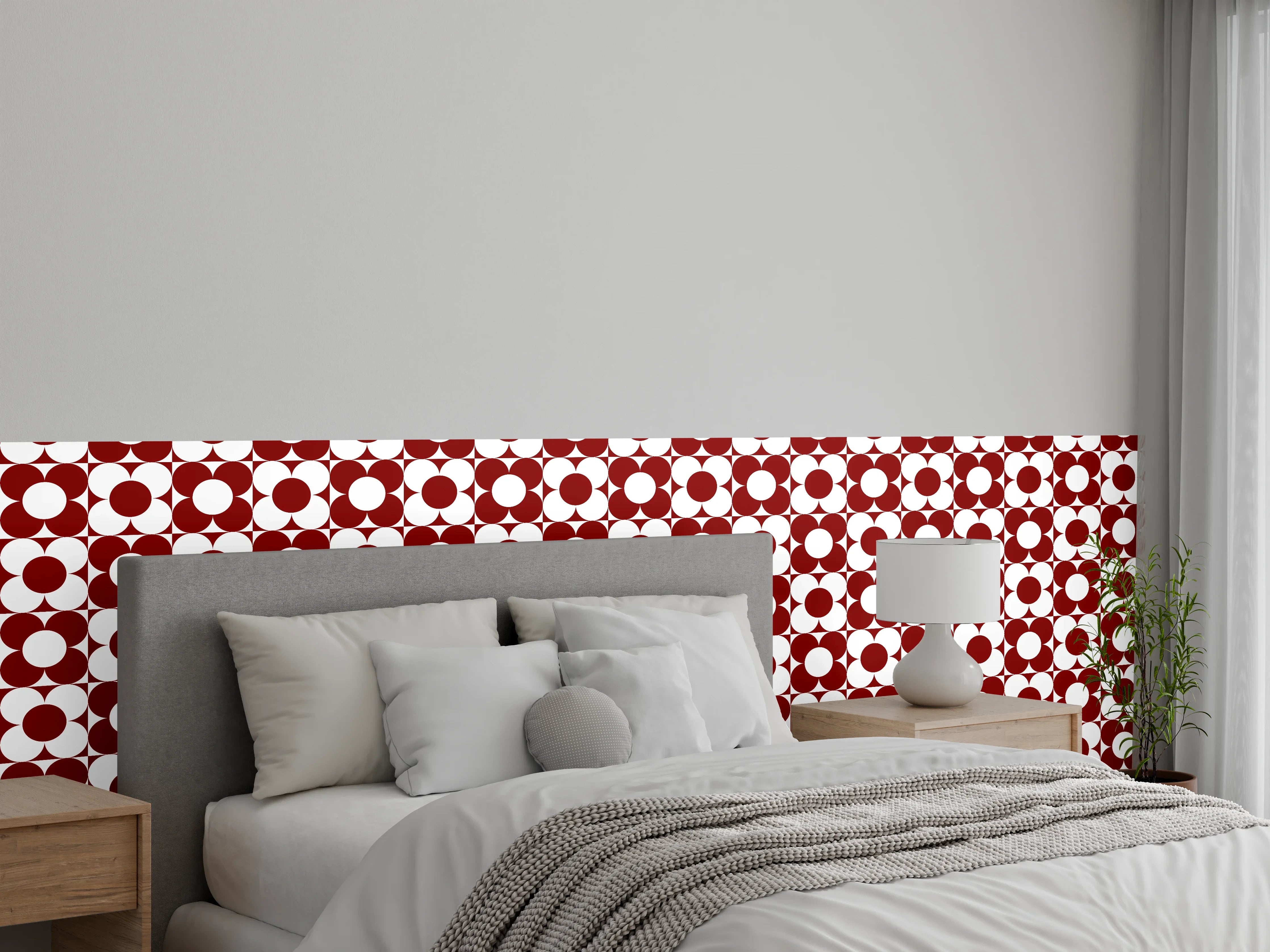 Wandverkleidung Schlafzimmer - Retro-Kreismuster Rot Weiß Tapete