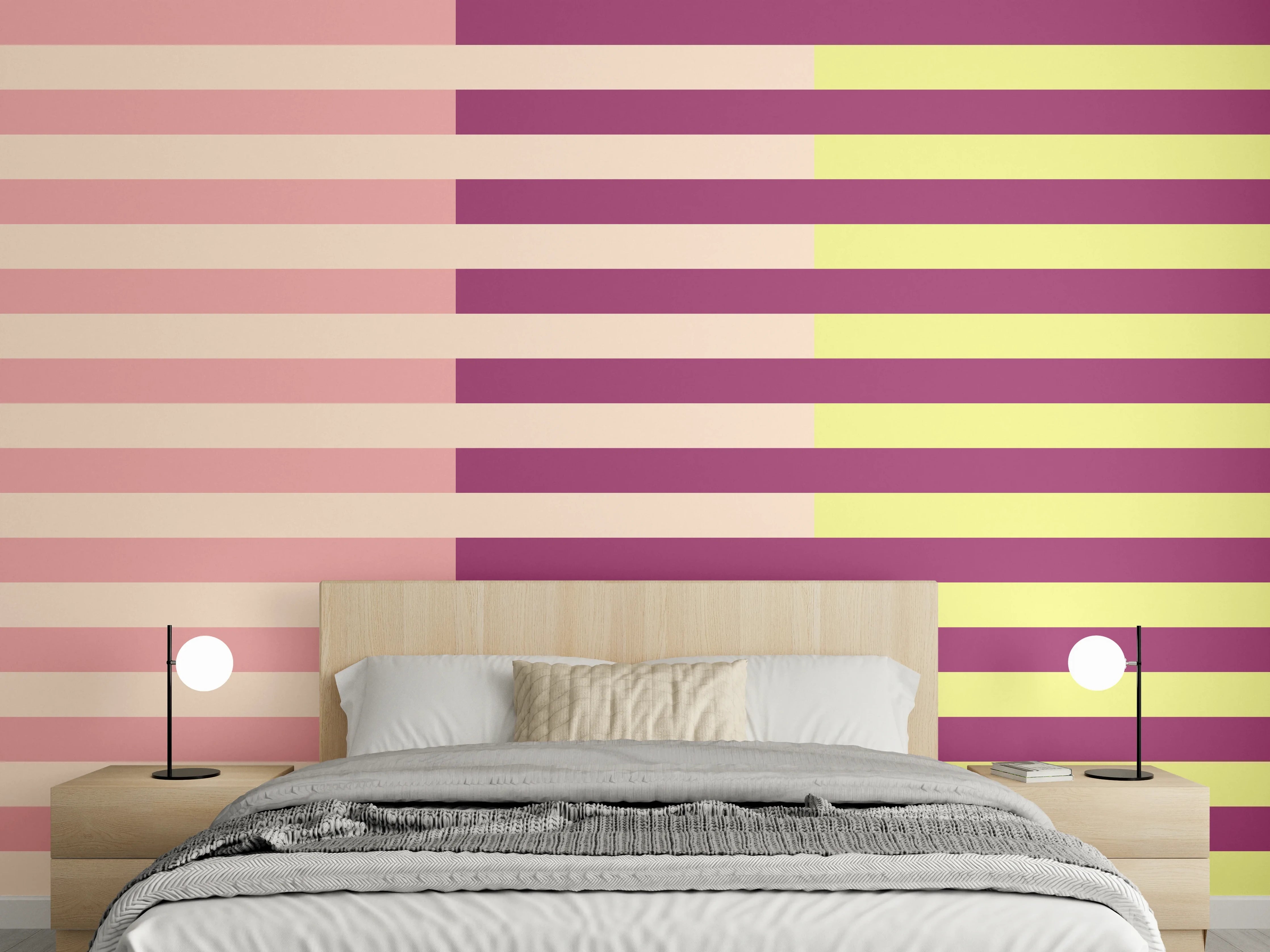 Wandverkleidung Schlafzimmer - Retro Linienmuster in Pastellfarben