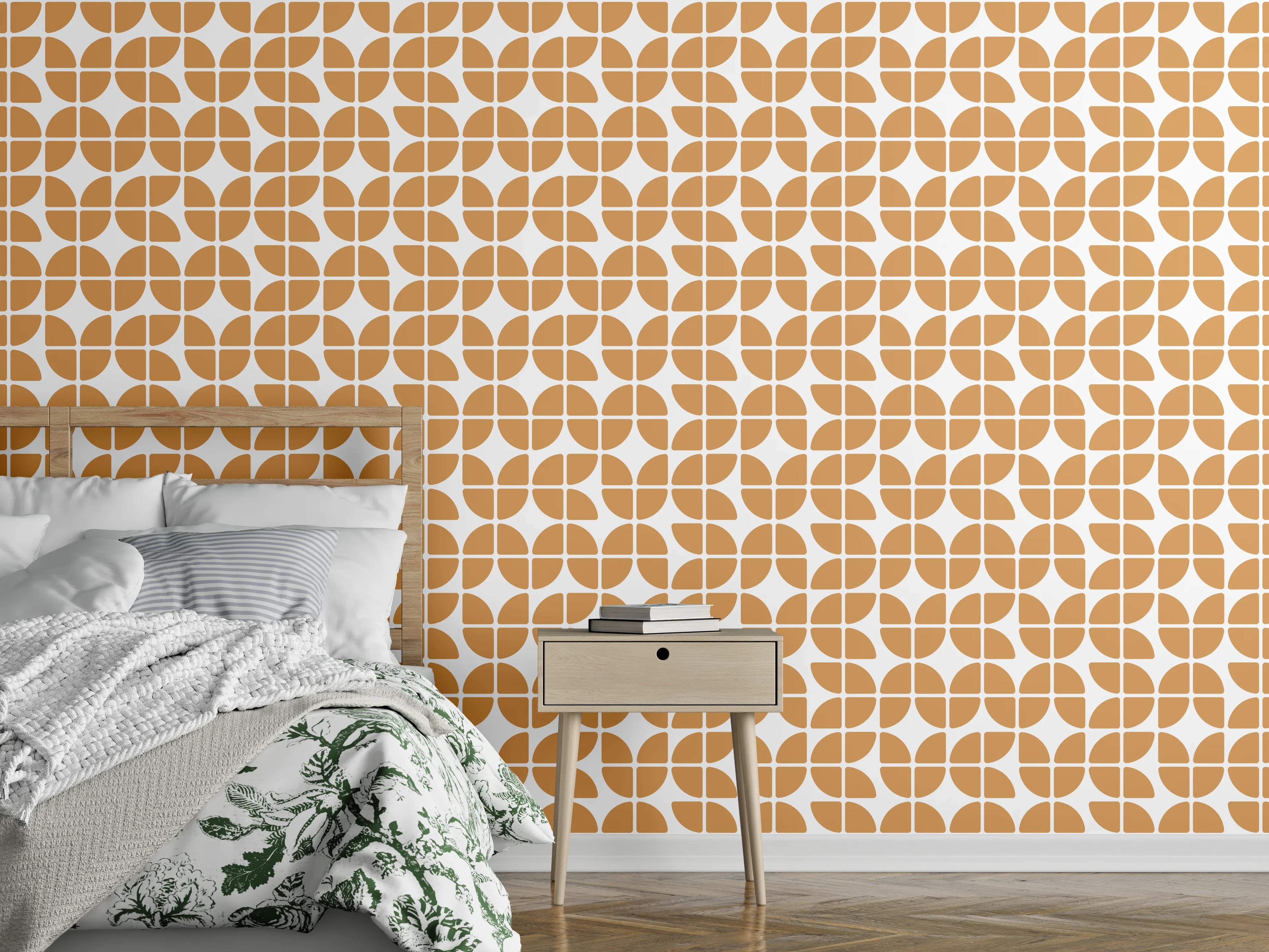 Wandverkleidung Schlafzimmer - Retro Mosaik Muster Orange Weiß