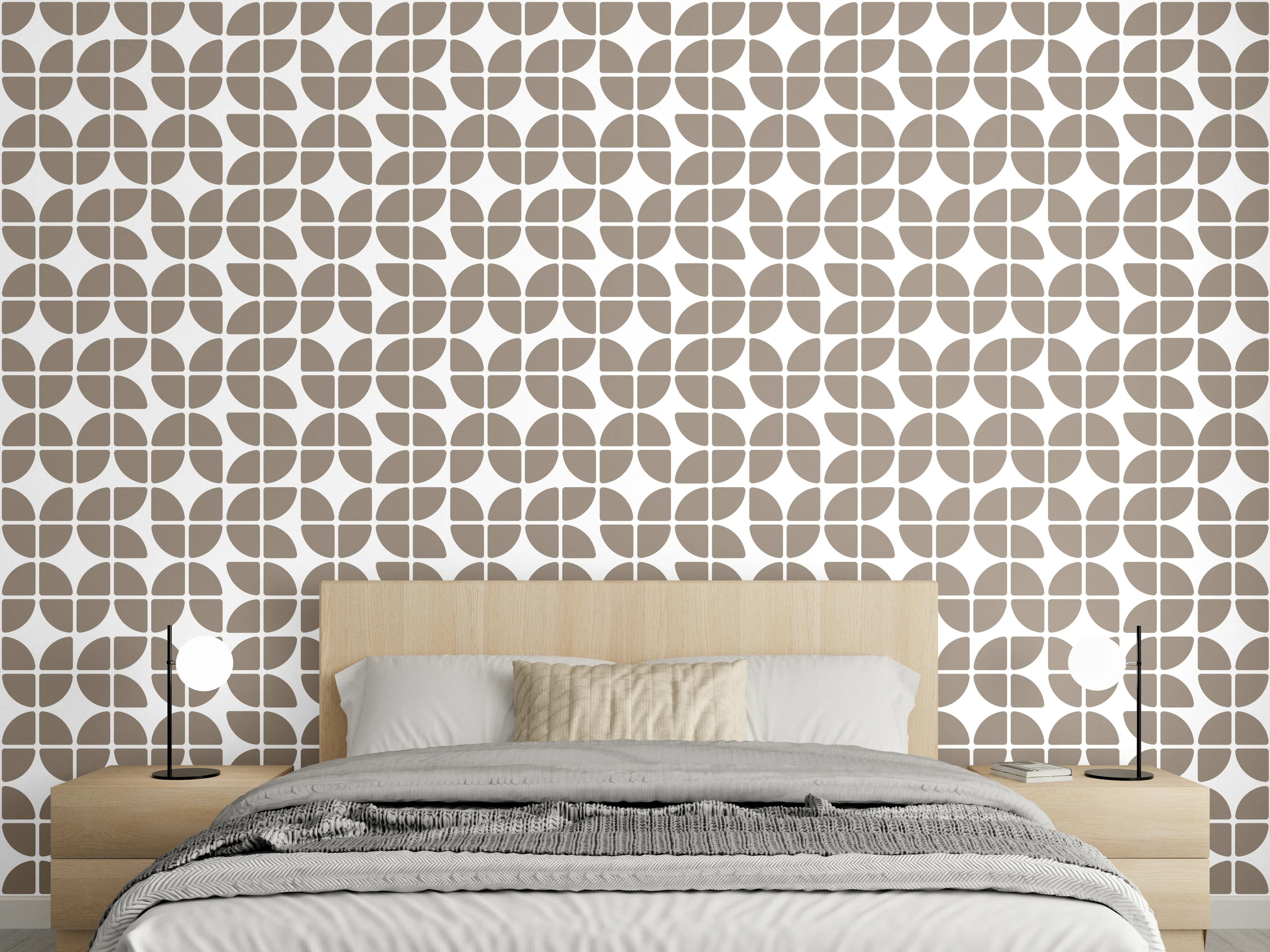 Wandverkleidung Schlafzimmer - Retro Muster Braun Weiß Geometrisch