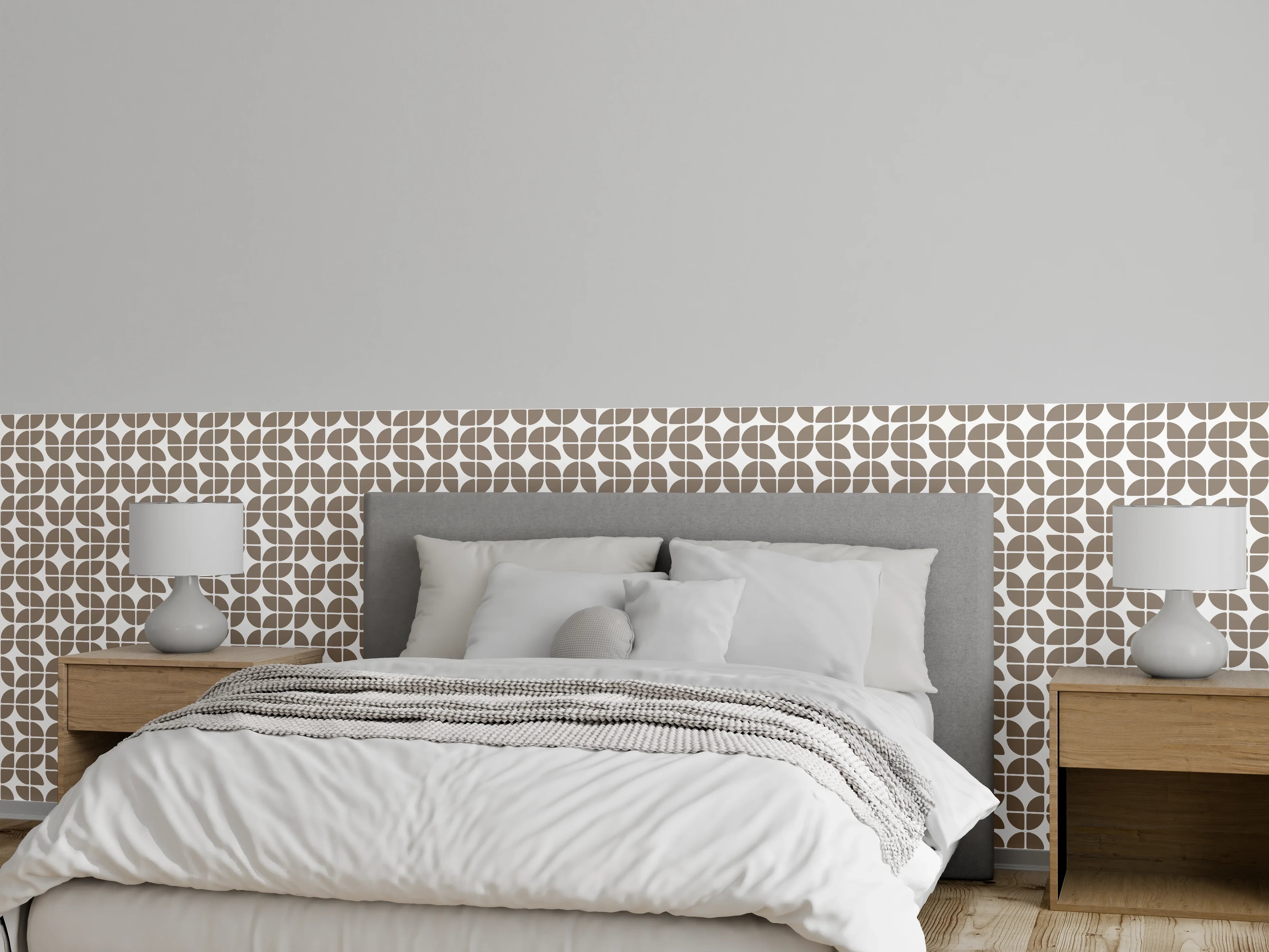 Wandverkleidung Schlafzimmer - Retro Muster Braun Weiß Geometrisch