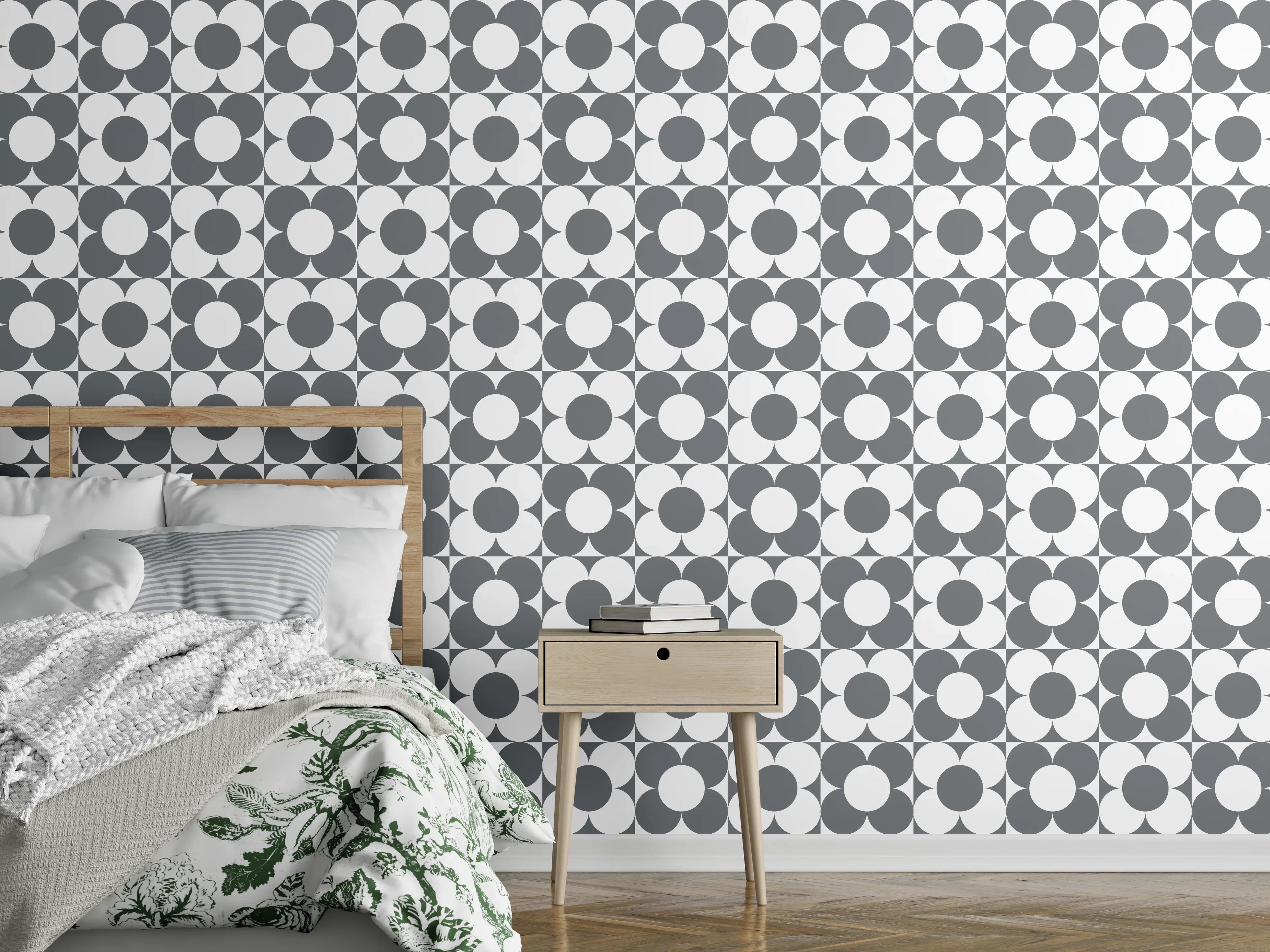 Wandverkleidung Schlafzimmer - Retro Muster Schwarz-Weiß: Modern & Elegant