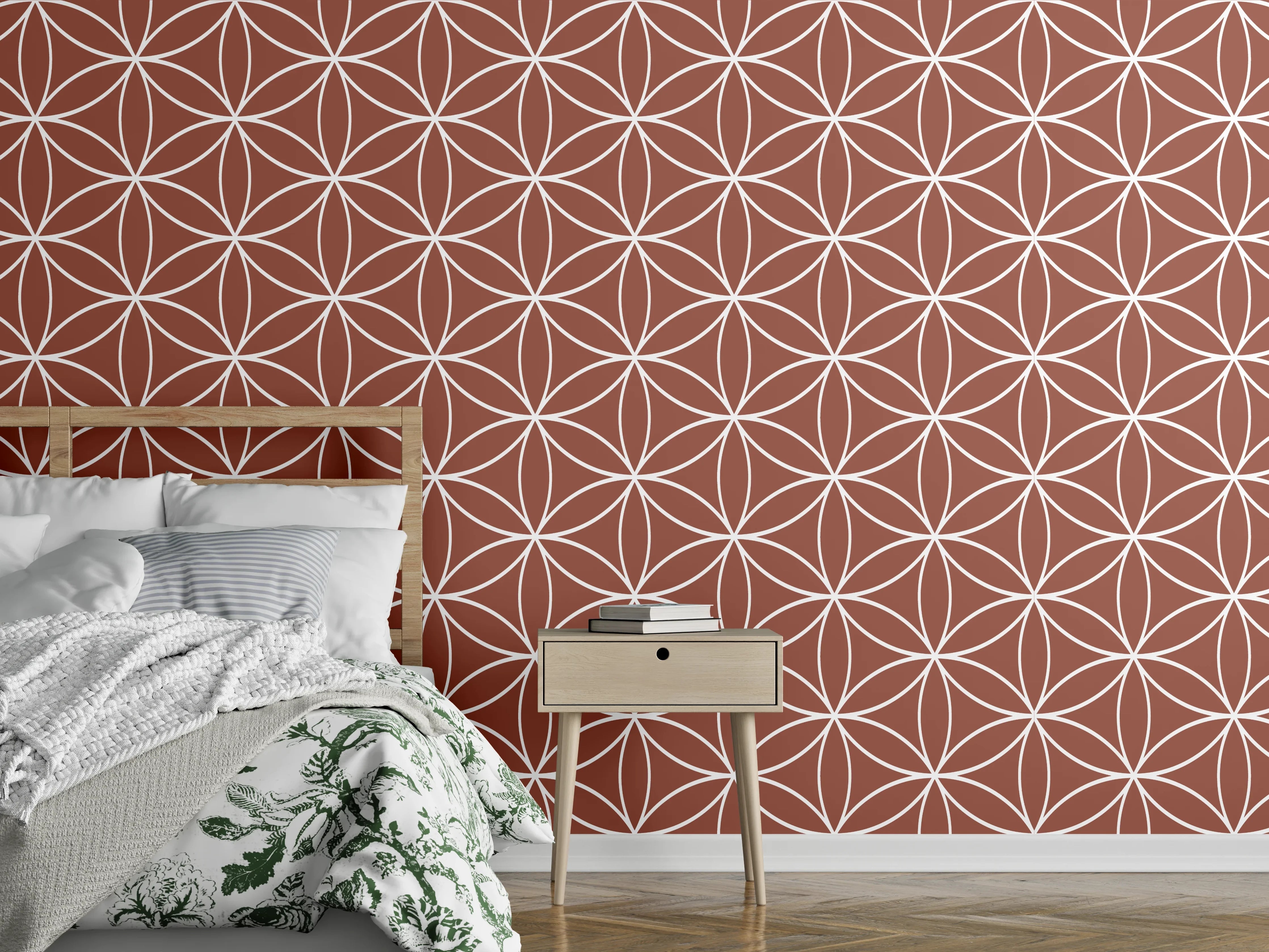 Wandverkleidung Schlafzimmer - Retro Muster Tapete Braun Weiß