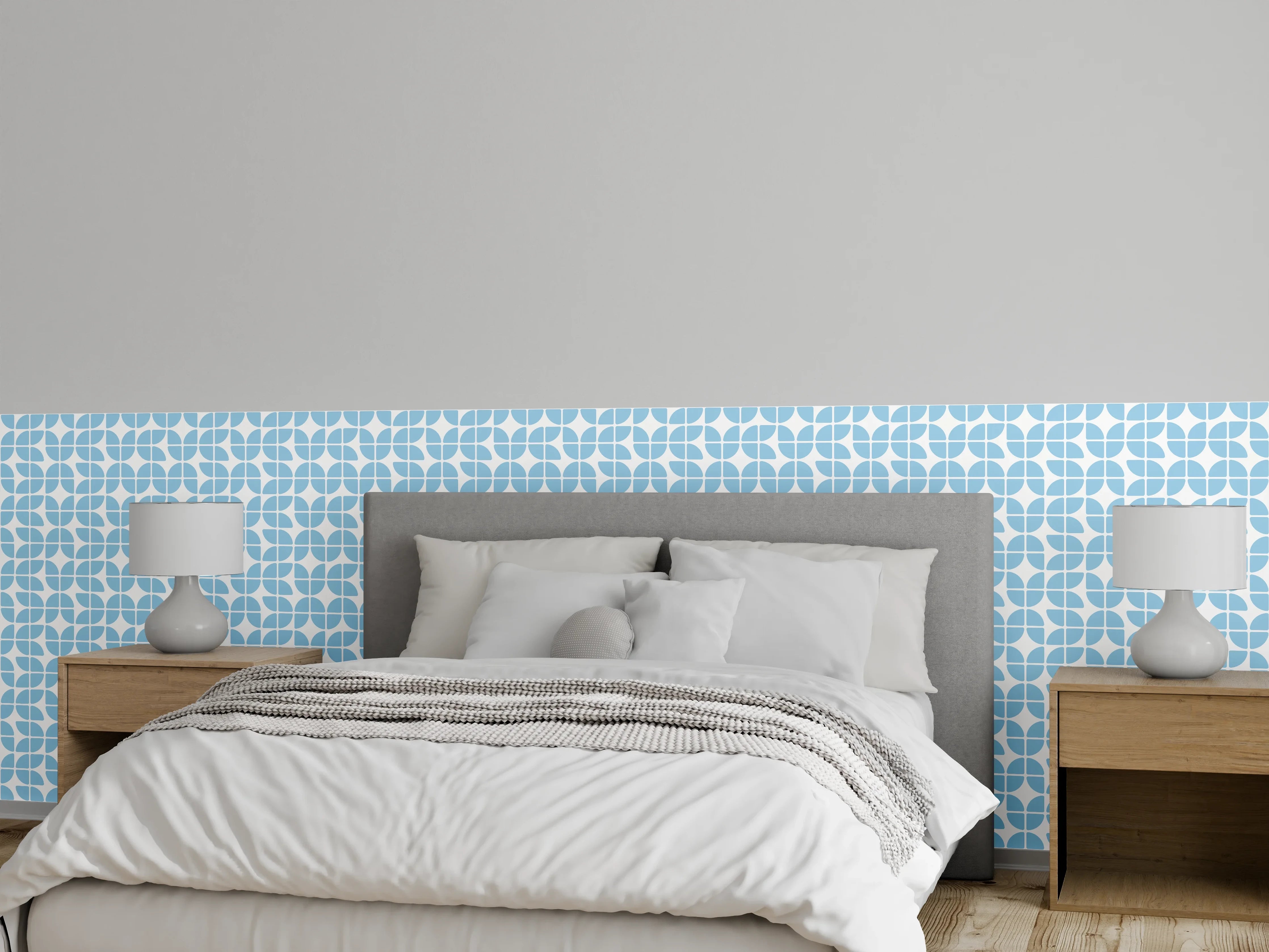 Wandverkleidung Schlafzimmer - Retro-Muster in Blau und Weiß