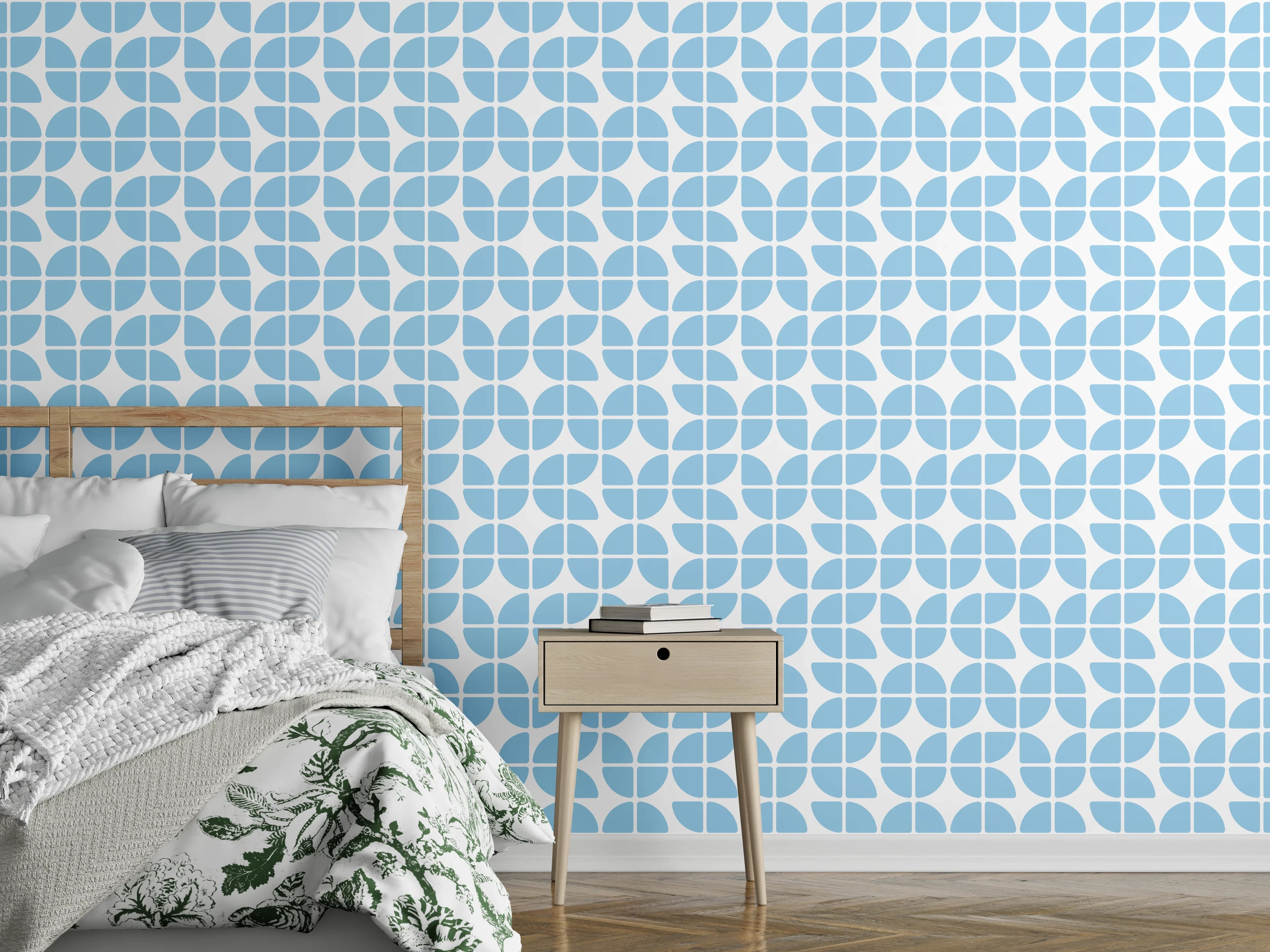Wandverkleidung Schlafzimmer - Retro-Muster in Blau und Weiß