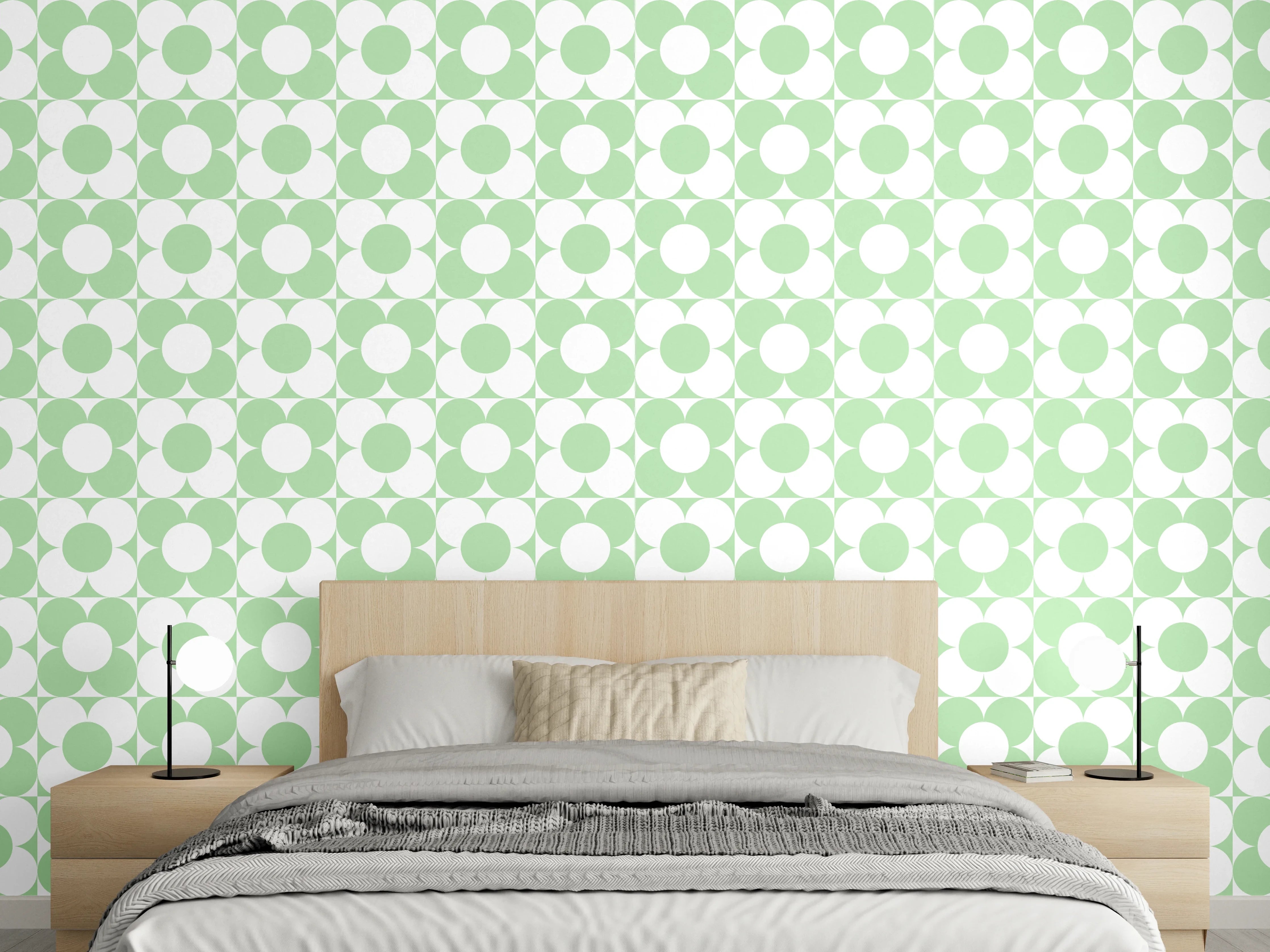 Wandverkleidung Schlafzimmer - Retro Muster in Mintgrün und Weiß