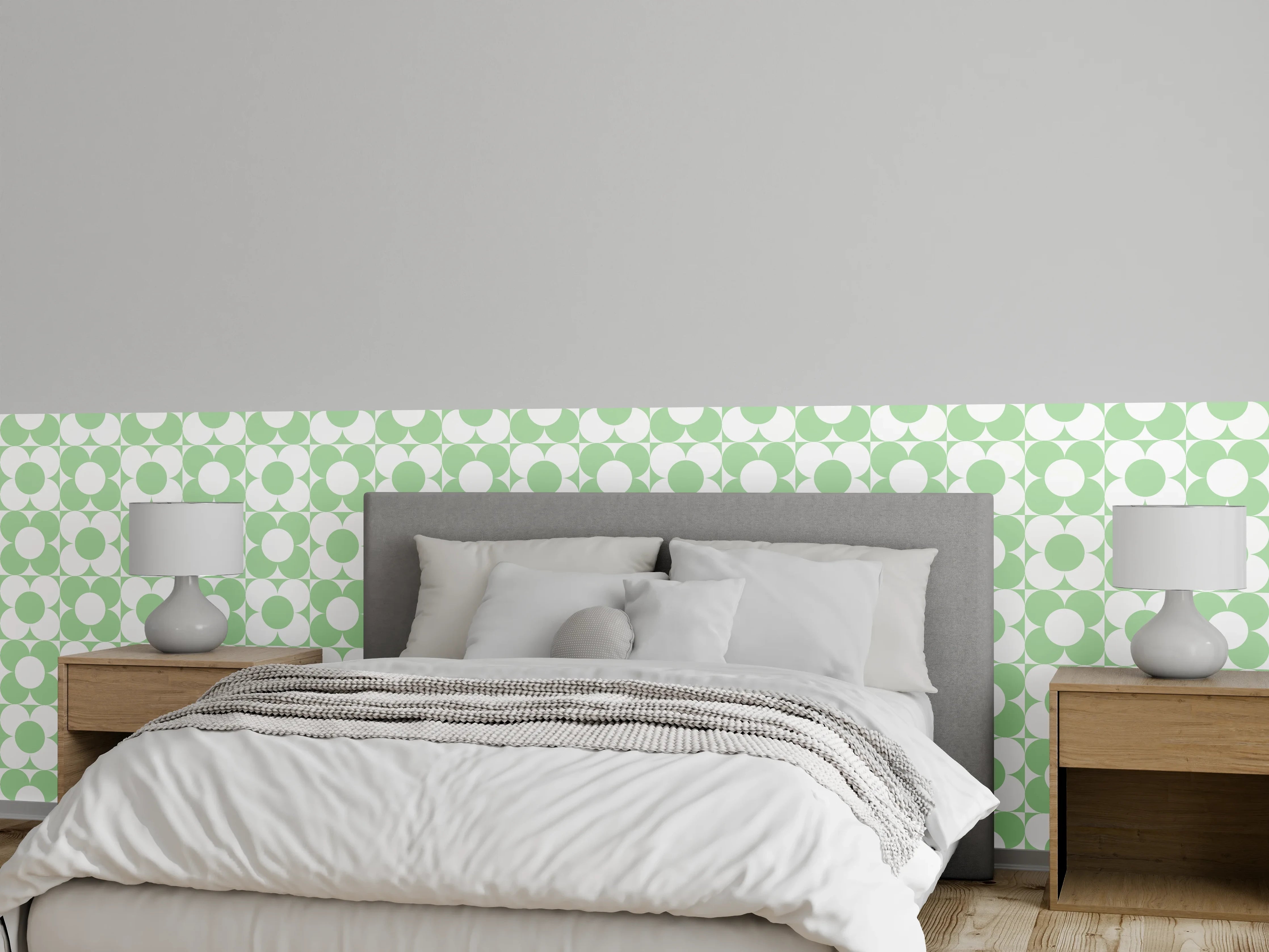 Wandverkleidung Schlafzimmer - Retro Muster in Mintgrün und Weiß
