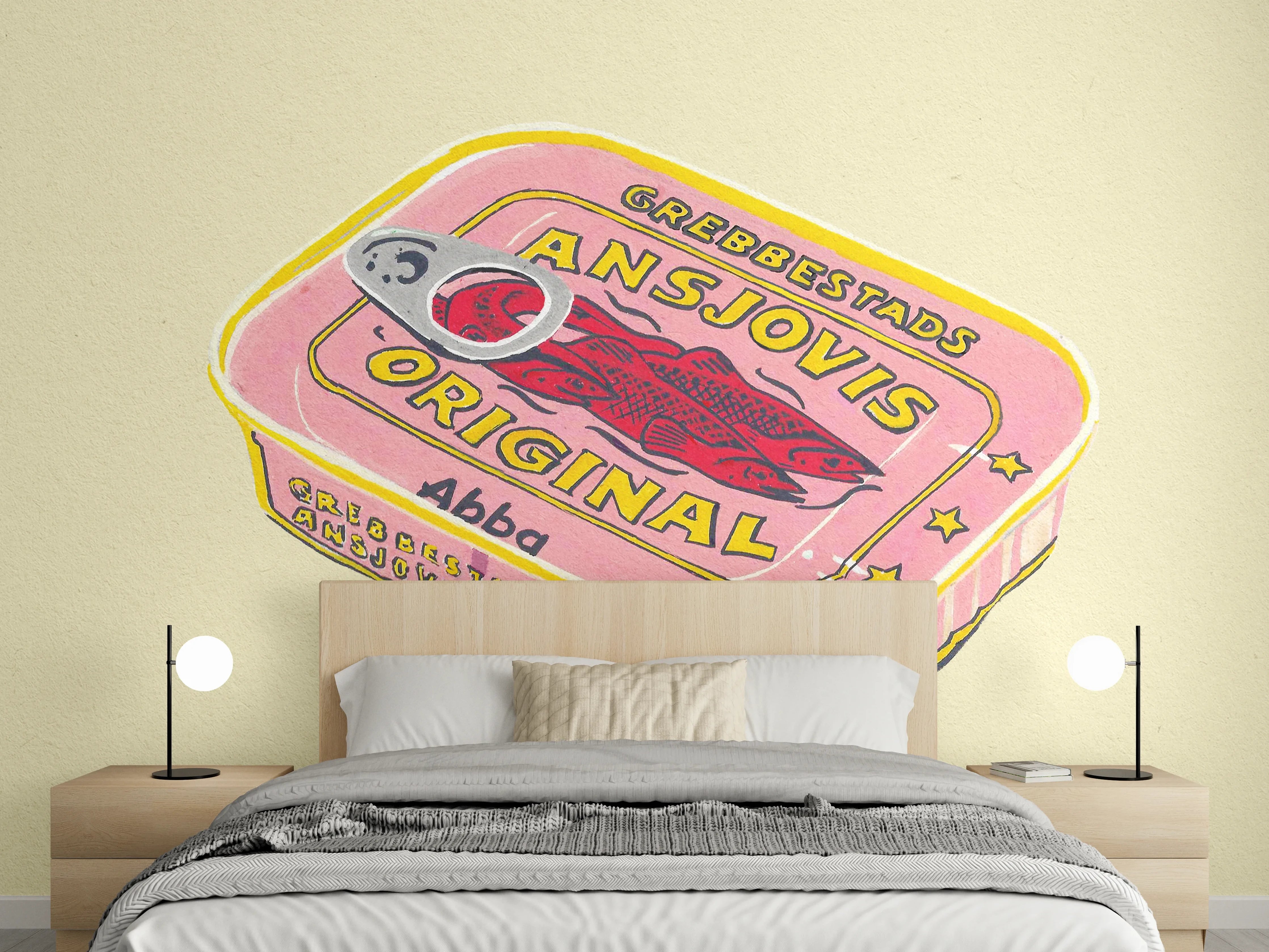 Wandverkleidung Schlafzimmer - Retro Sardinendose Illustration Pop Art