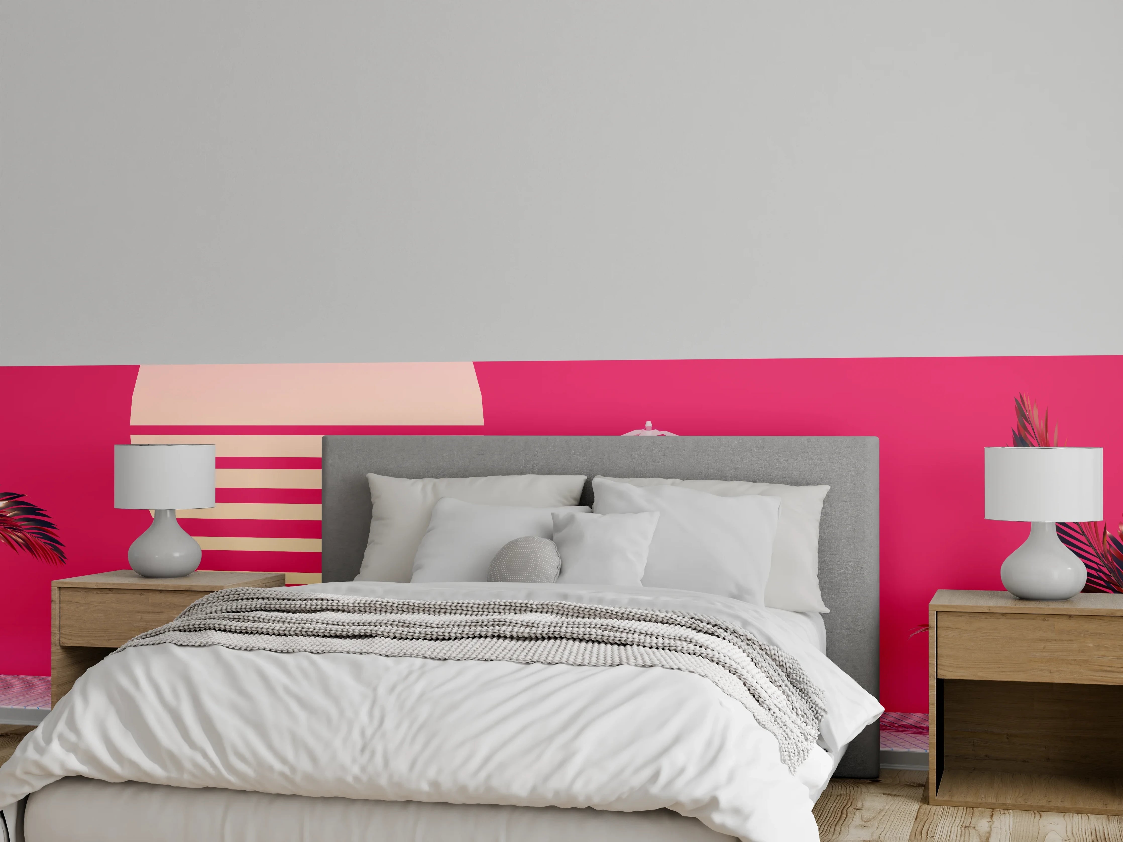 Wandverkleidung Schlafzimmer - Retro Sonnenuntergang Pool Ästhetik