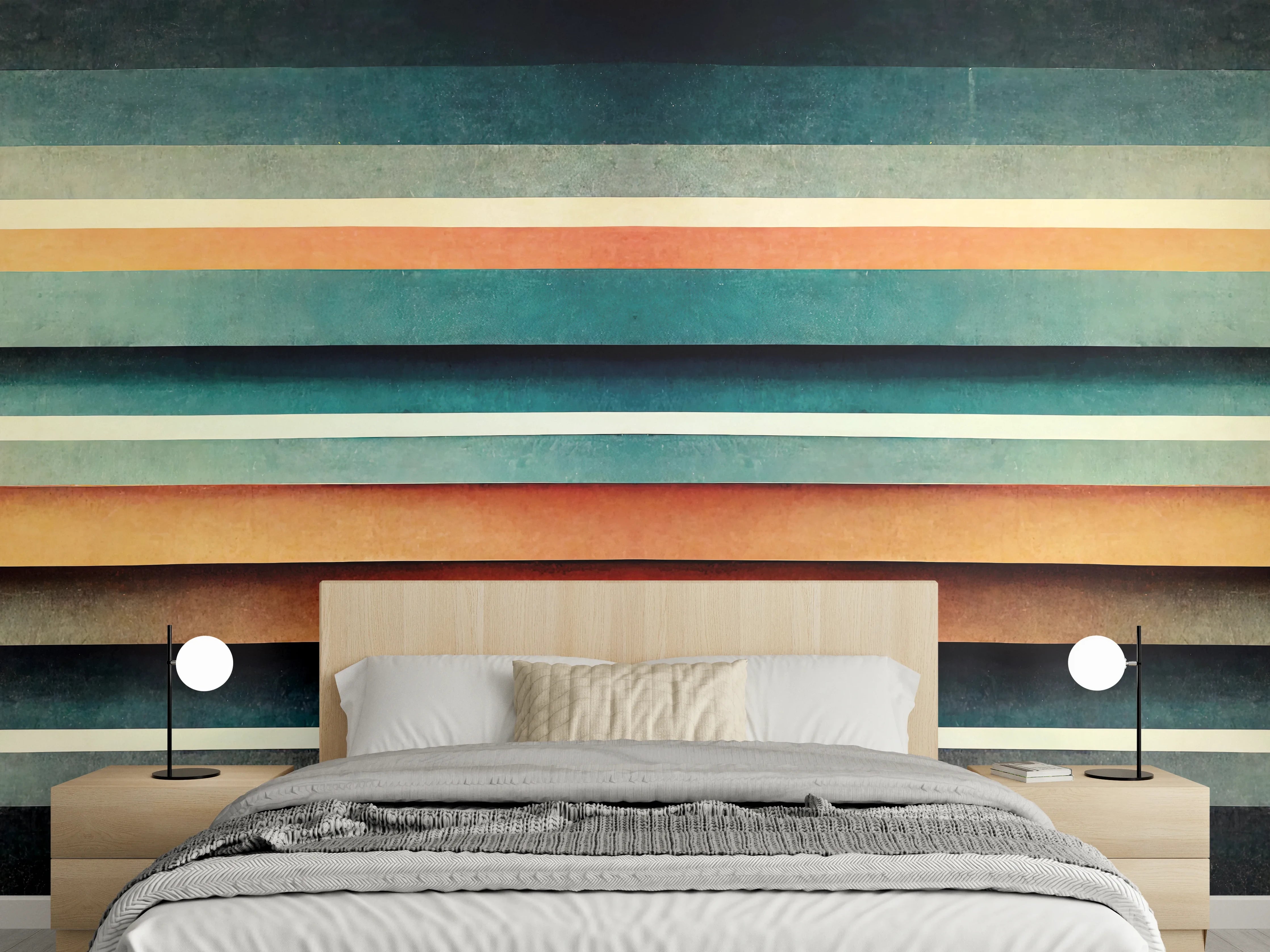 Wandverkleidung Schlafzimmer - Retro Streifenmuster in warmen Tönen