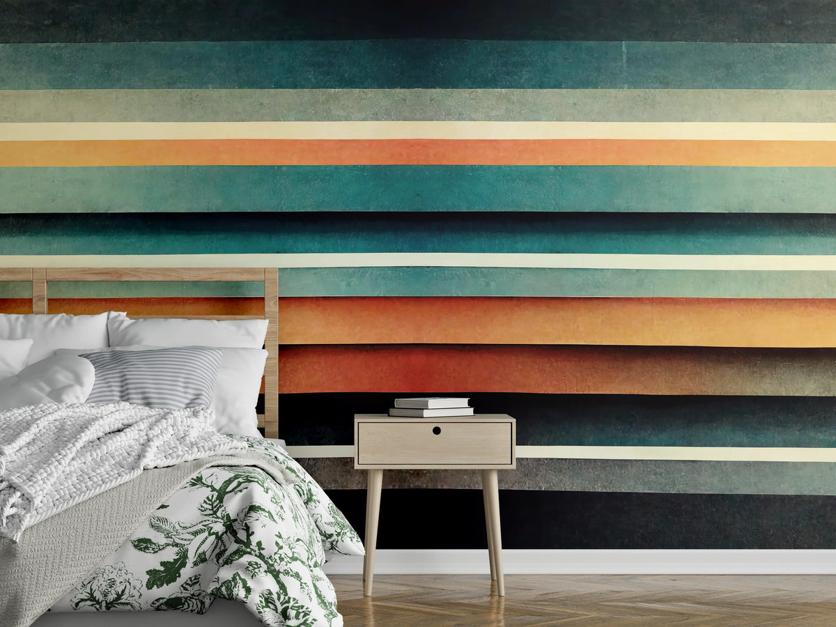 Wandverkleidung Schlafzimmer - Retro Streifenmuster in warmen Tönen