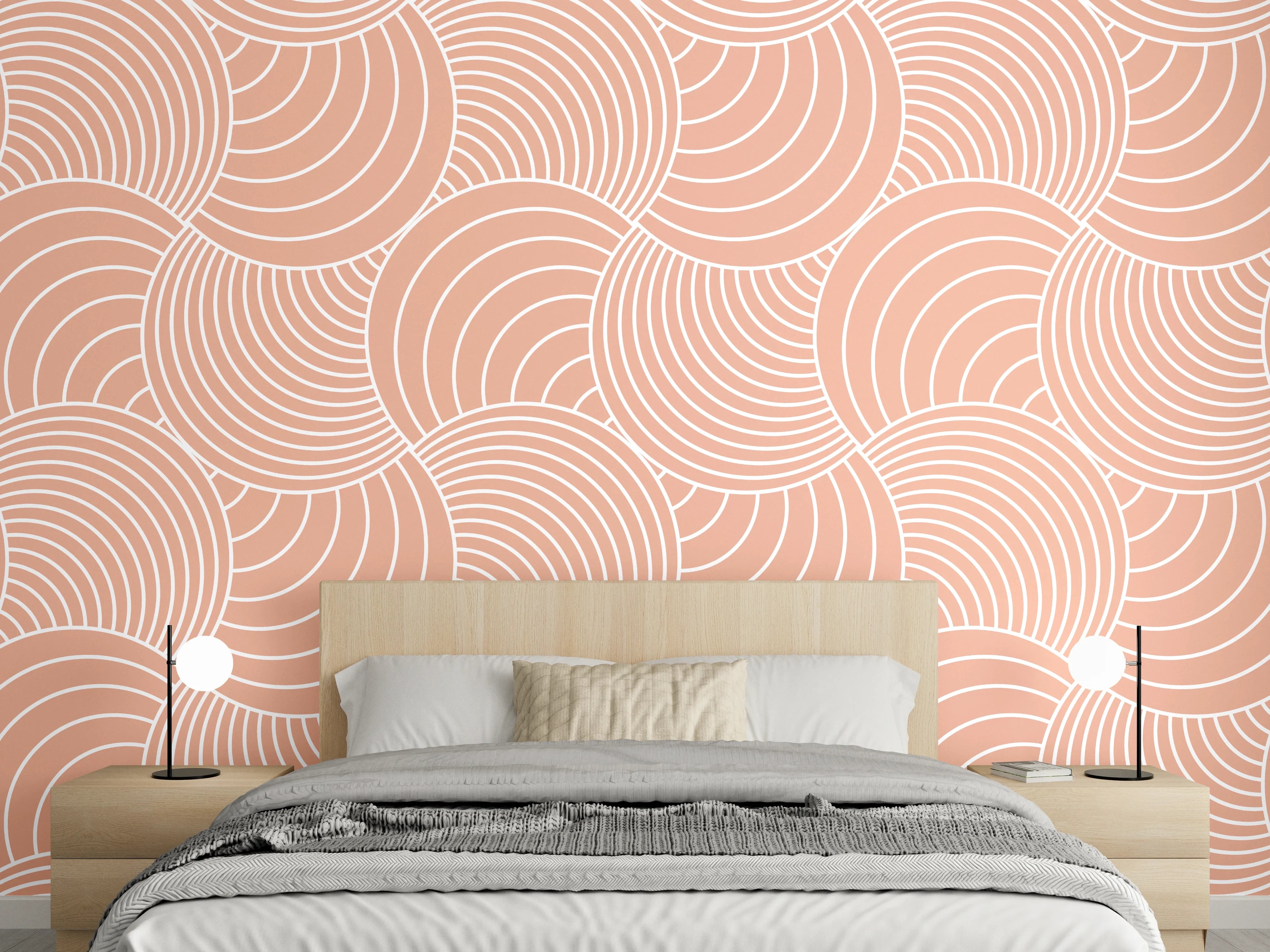 Wandverkleidung Schlafzimmer - Retro Wellenmuster in Beige und Rosa