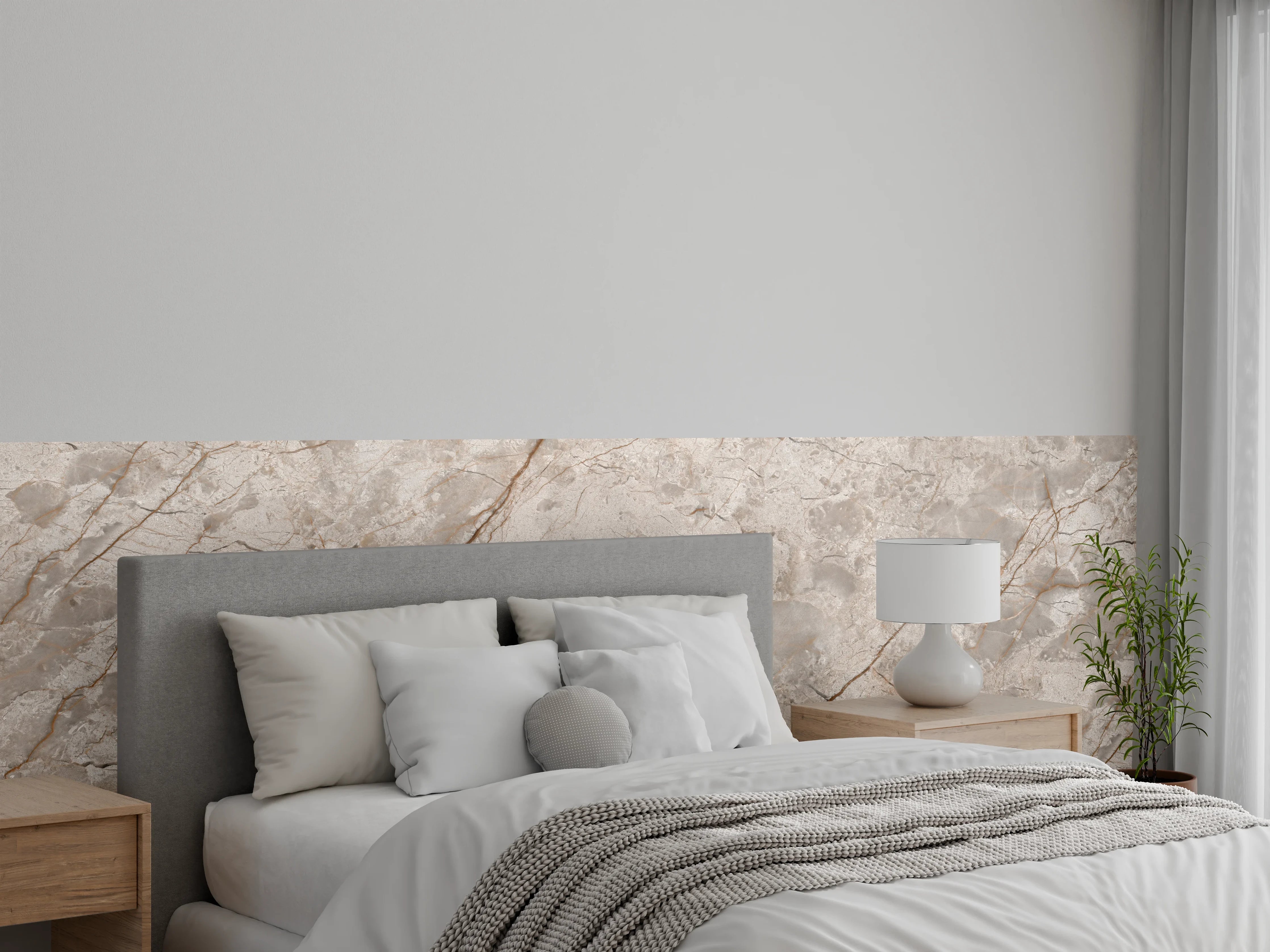 Wandverkleidung Schlafzimmer - Rissiger beiger Marmor