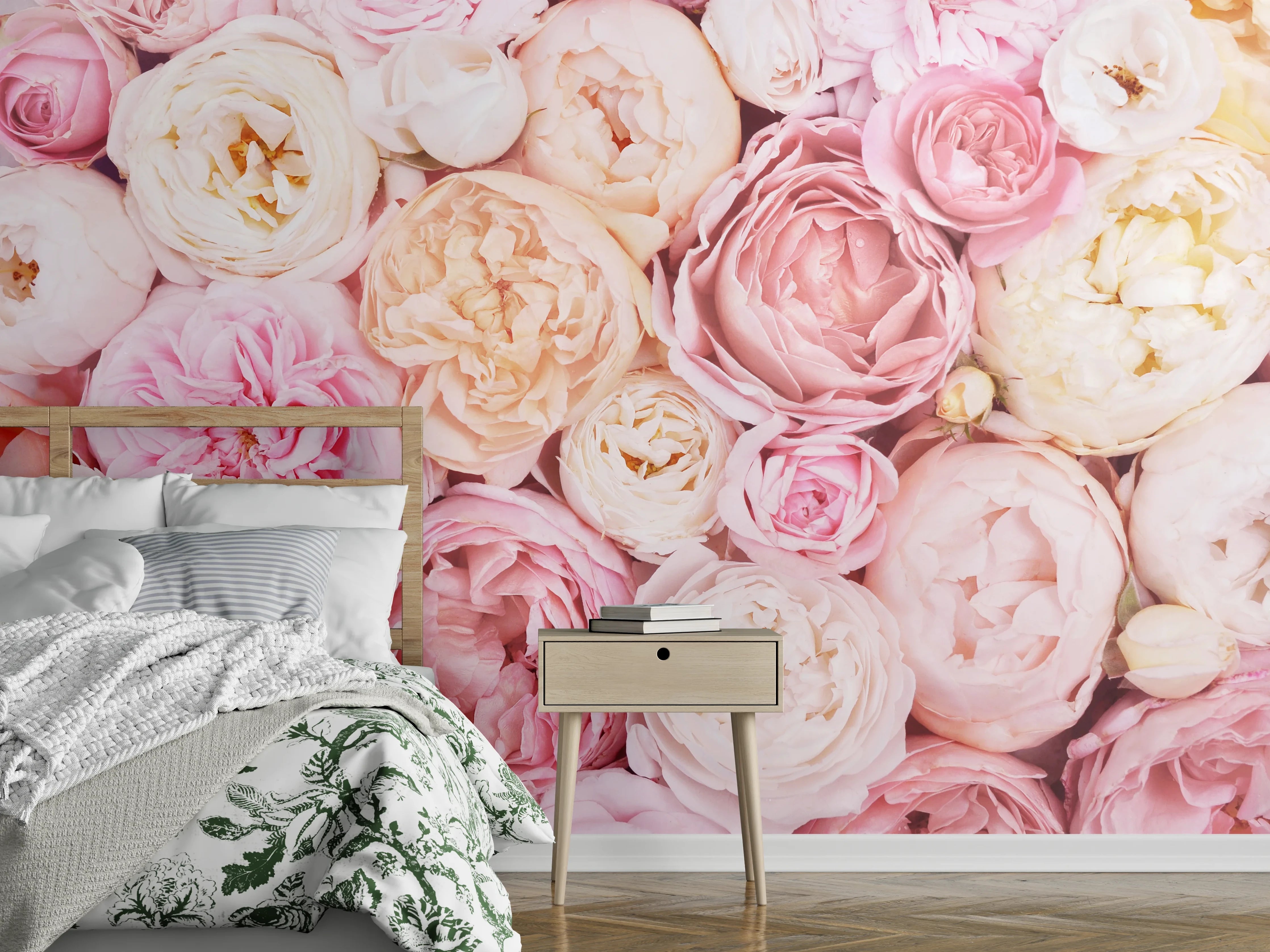 Wandverkleidung Schlafzimmer - Romantische Blütenpracht Rosé Pastell