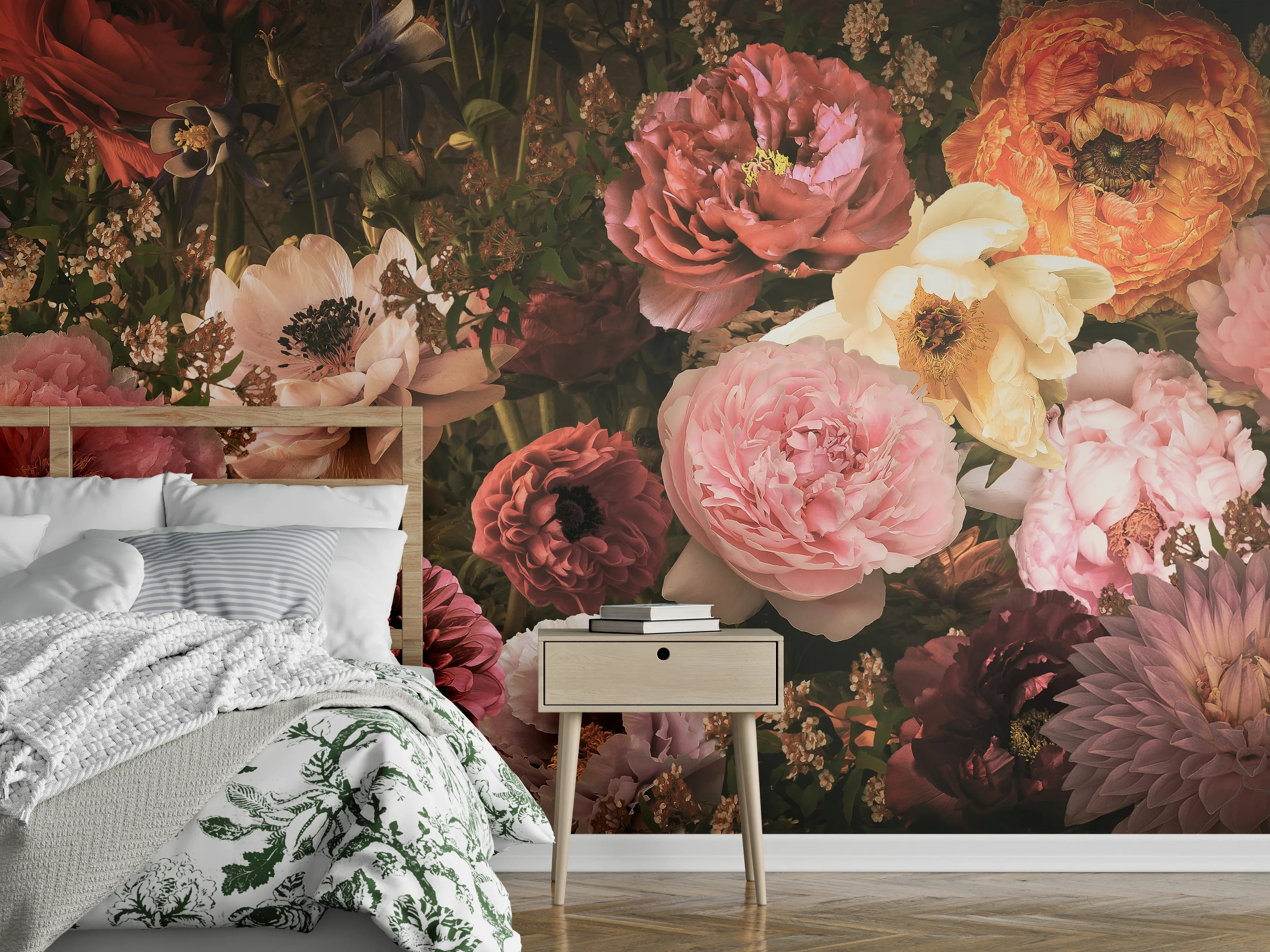 Wandverkleidung Schlafzimmer - Romantische Blütenpracht Wandbild