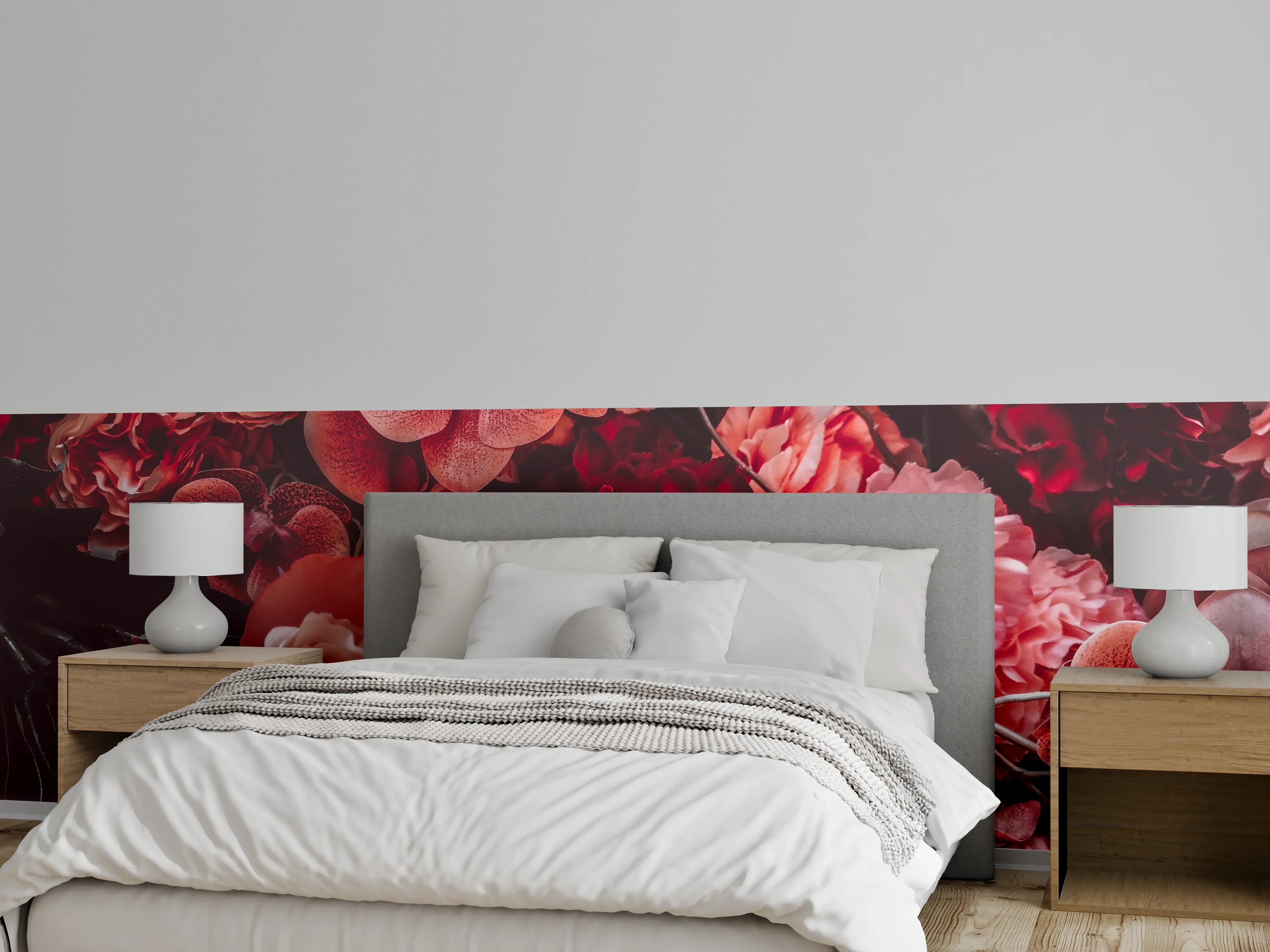 Wandverkleidung Schlafzimmer - Romantische Blumenpracht in Rosa & Rot