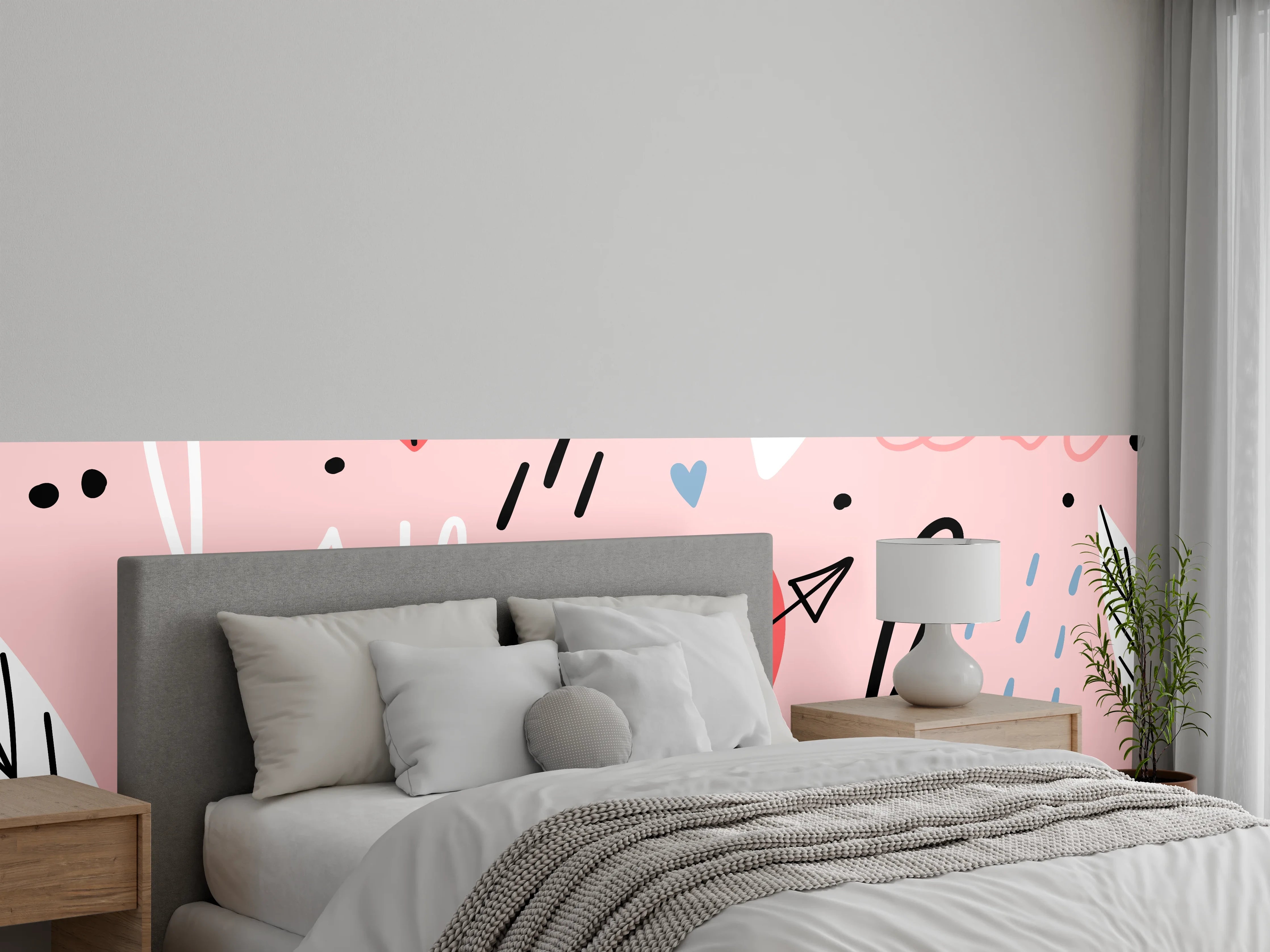 Wandverkleidung Schlafzimmer - Romantische Herzen Illustration Love Rosa