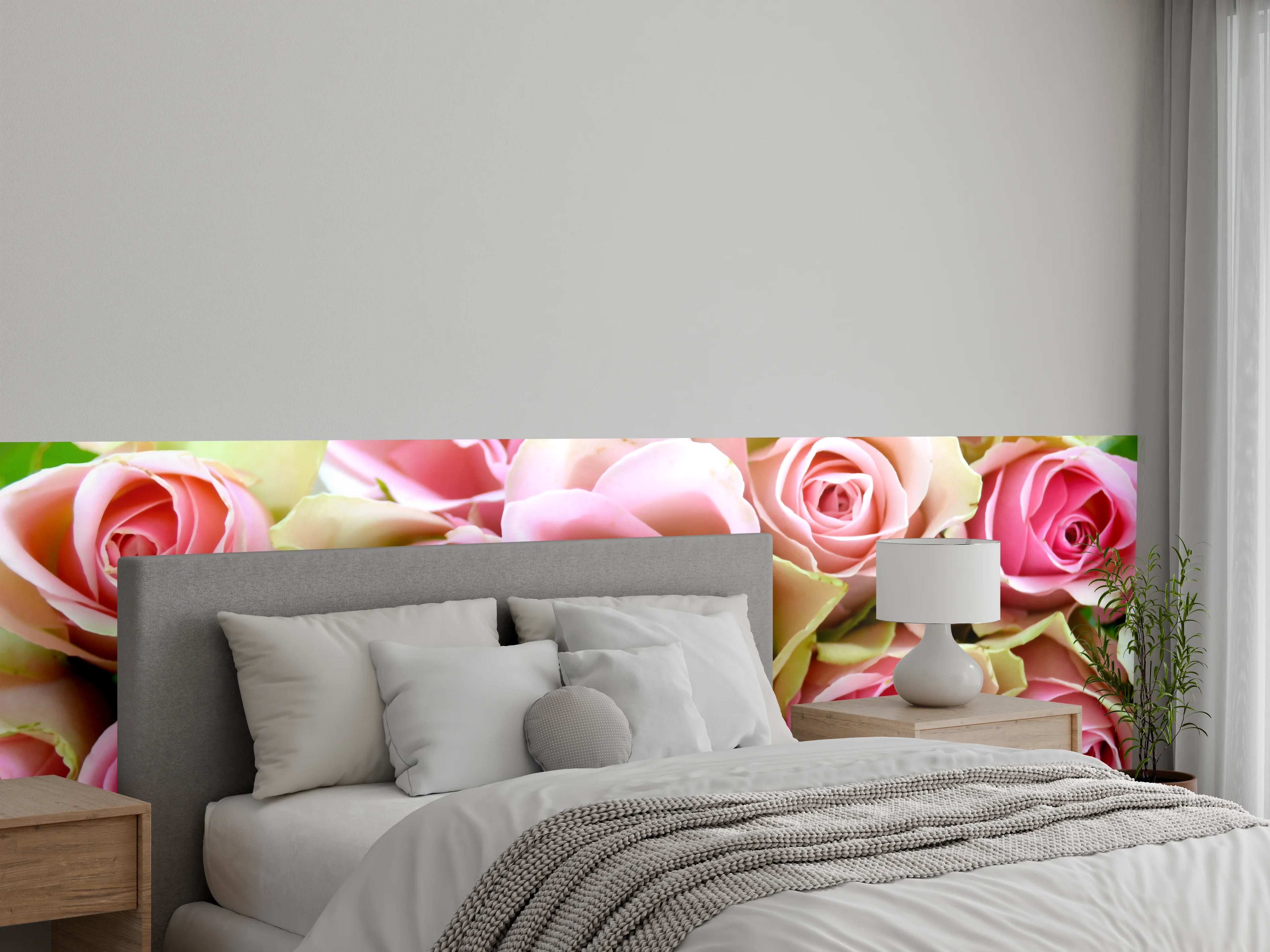 Wandverkleidung Schlafzimmer - Romantische rosa Rosenblüten Nahaufnahme