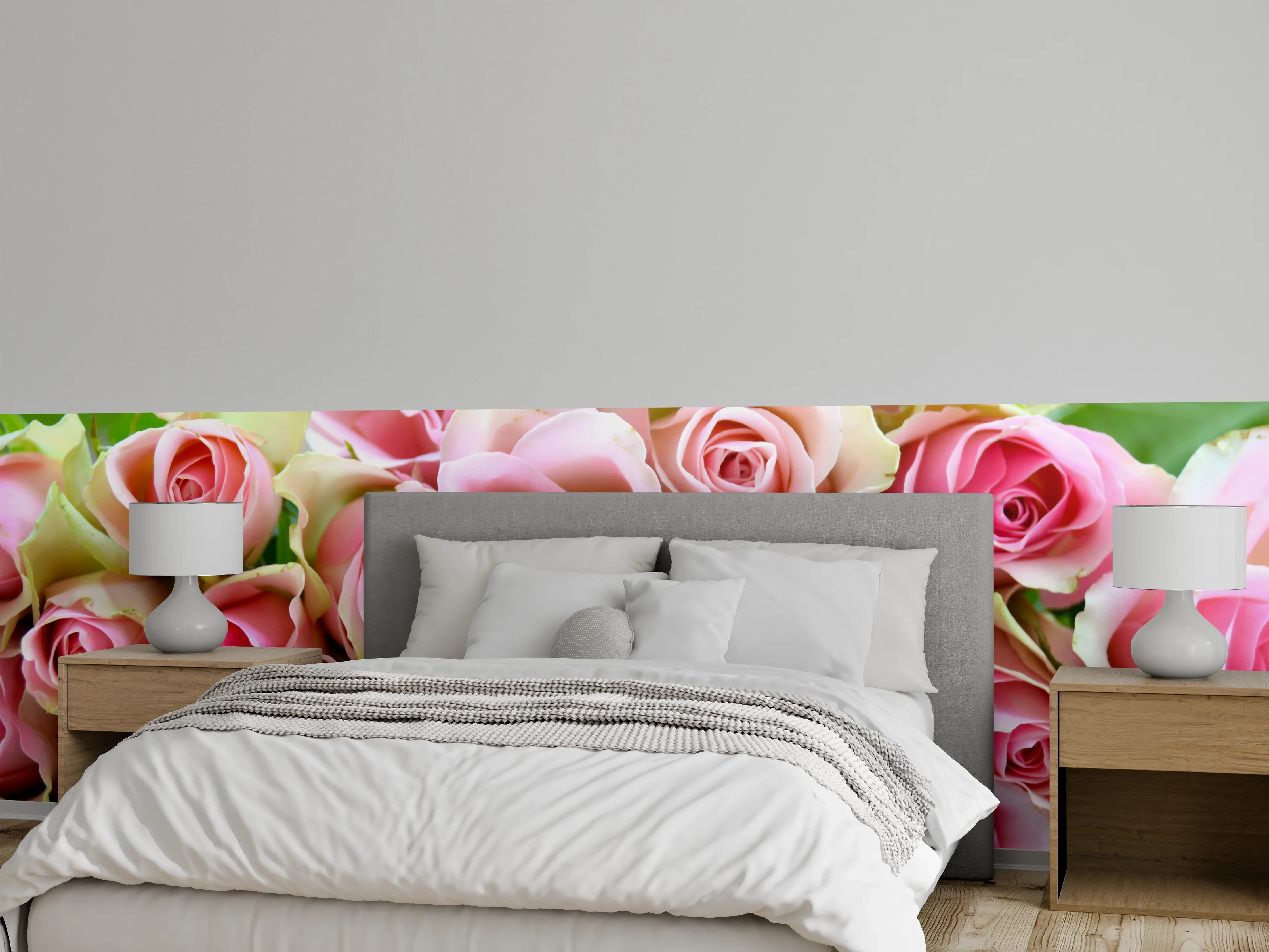 Wandverkleidung Schlafzimmer - Romantische rosa Rosenblüten Nahaufnahme