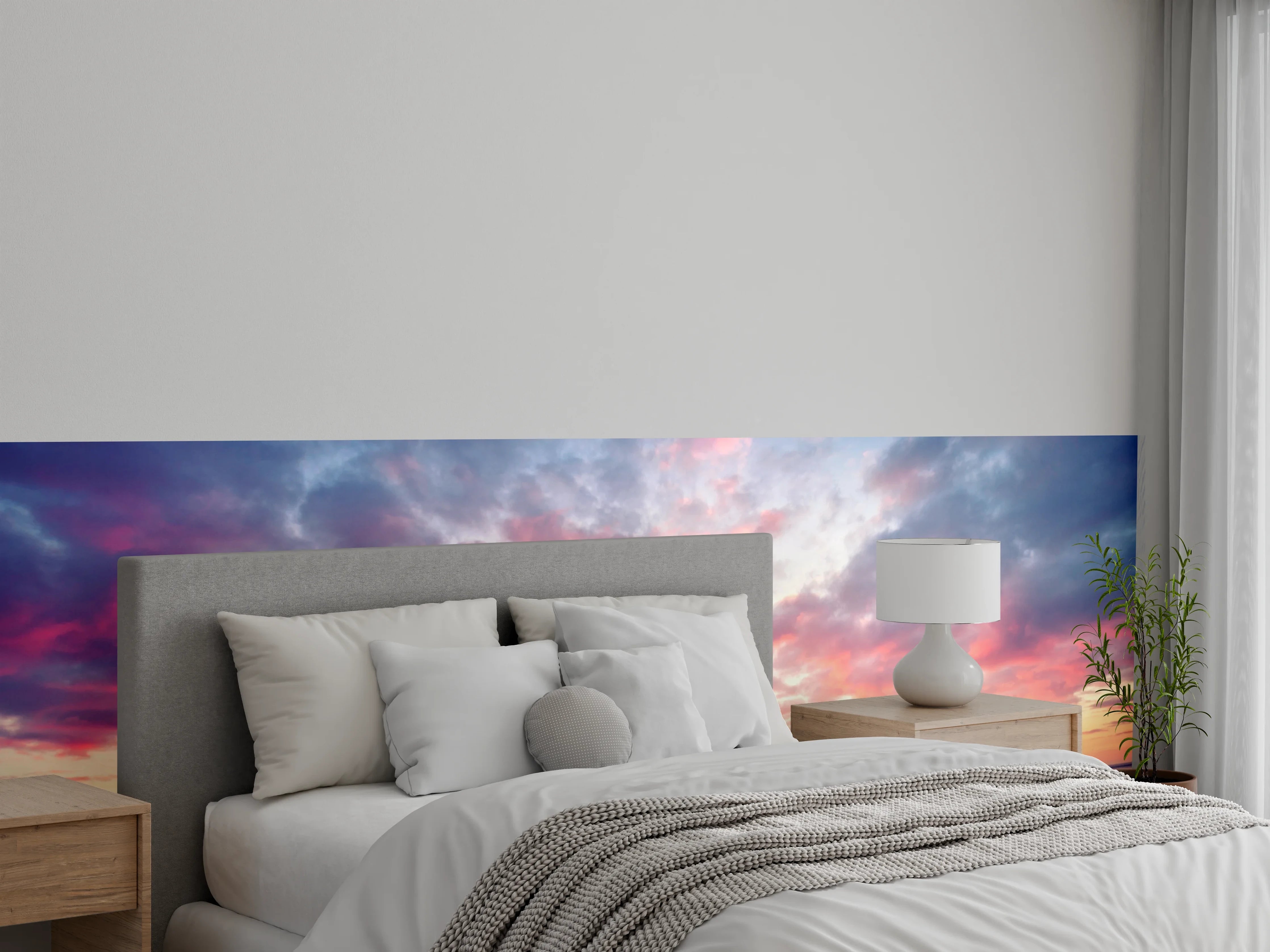 Wandverkleidung Schlafzimmer - Romantischer Sonnenuntergang am Leuchtturmstrand