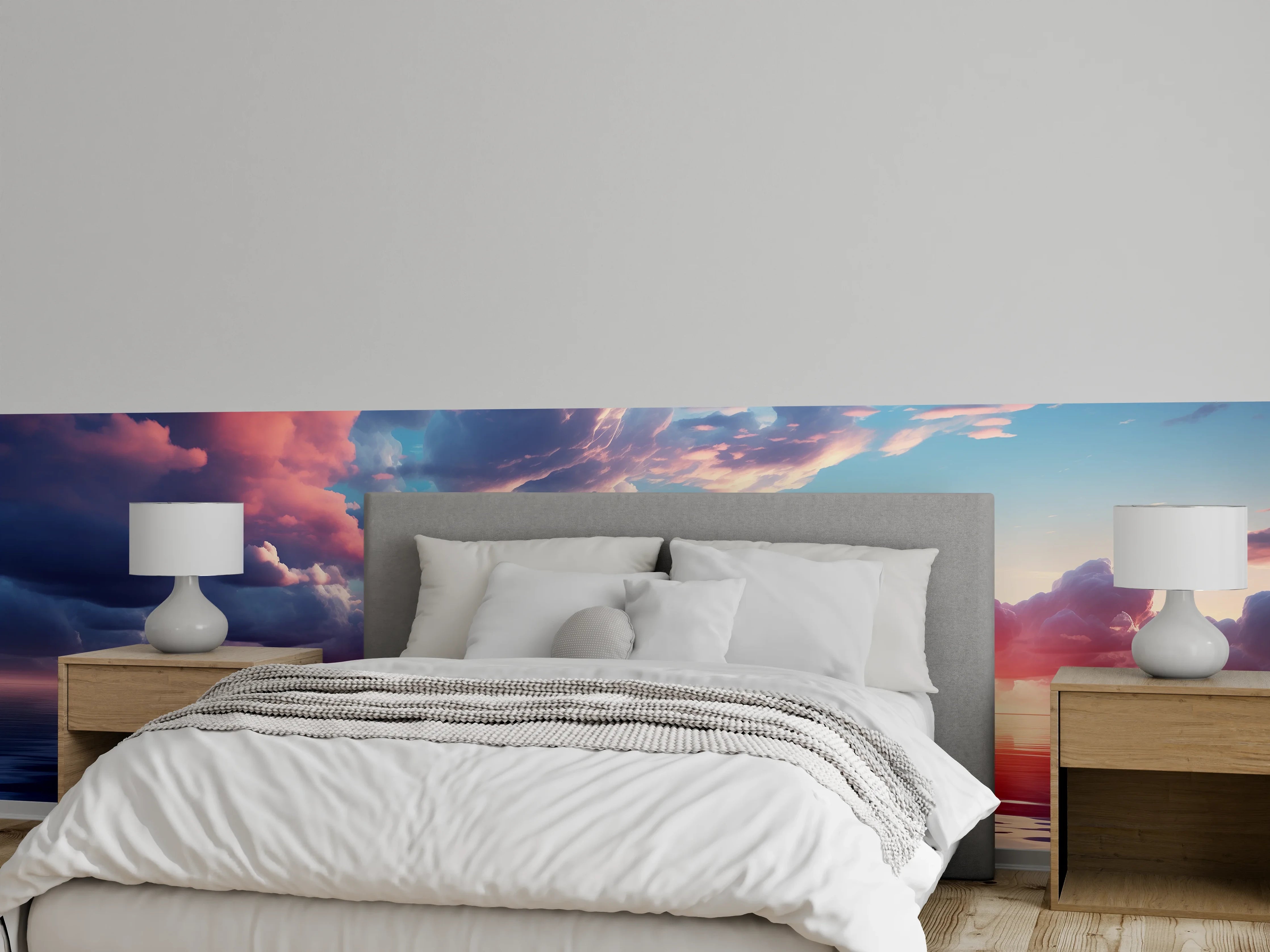 Wandverkleidung Schlafzimmer - Romantischer Sonnenuntergang über ruhigem Wasser