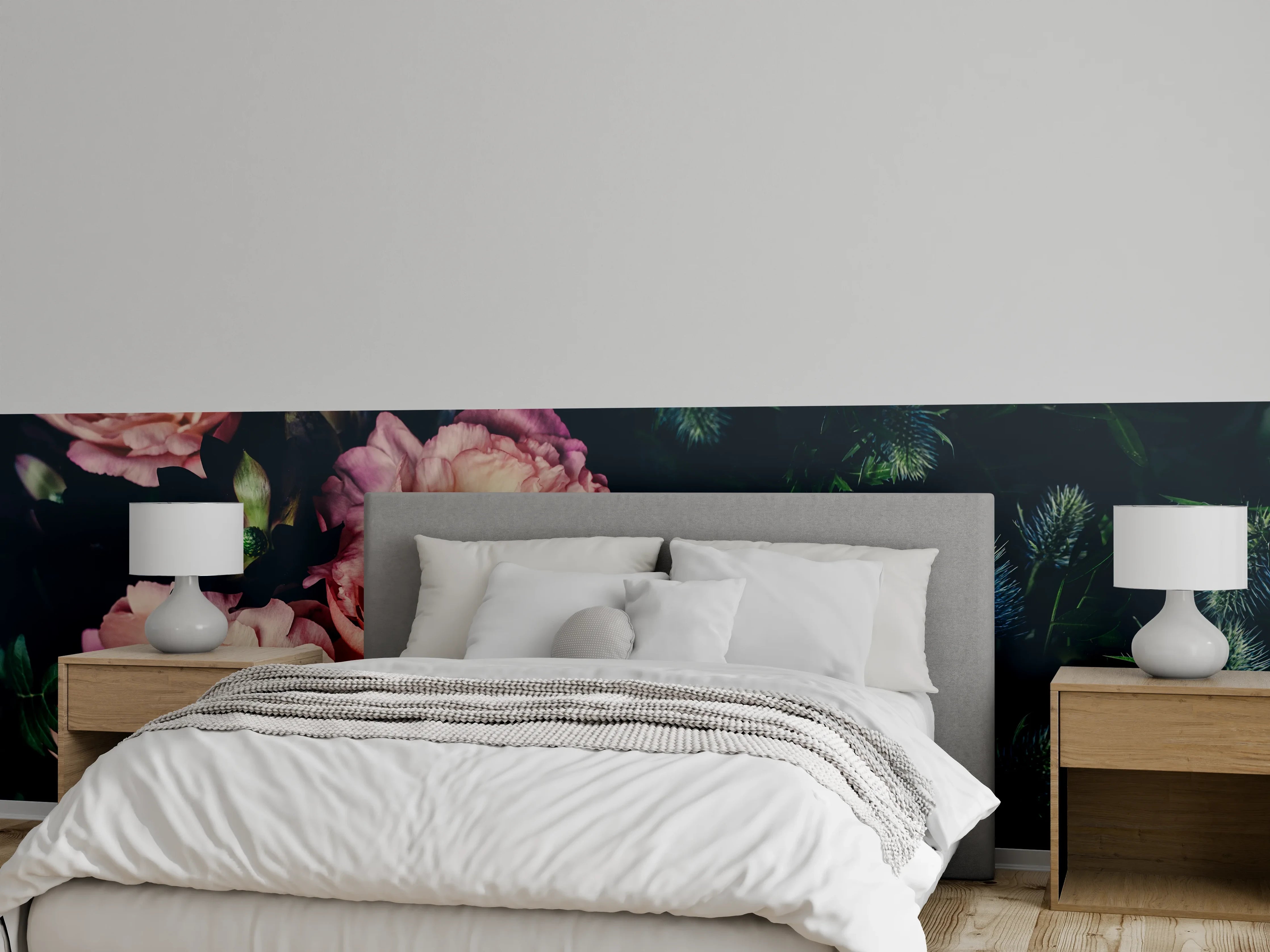 Wandverkleidung Schlafzimmer - Rosa Blüten auf einer Wiese