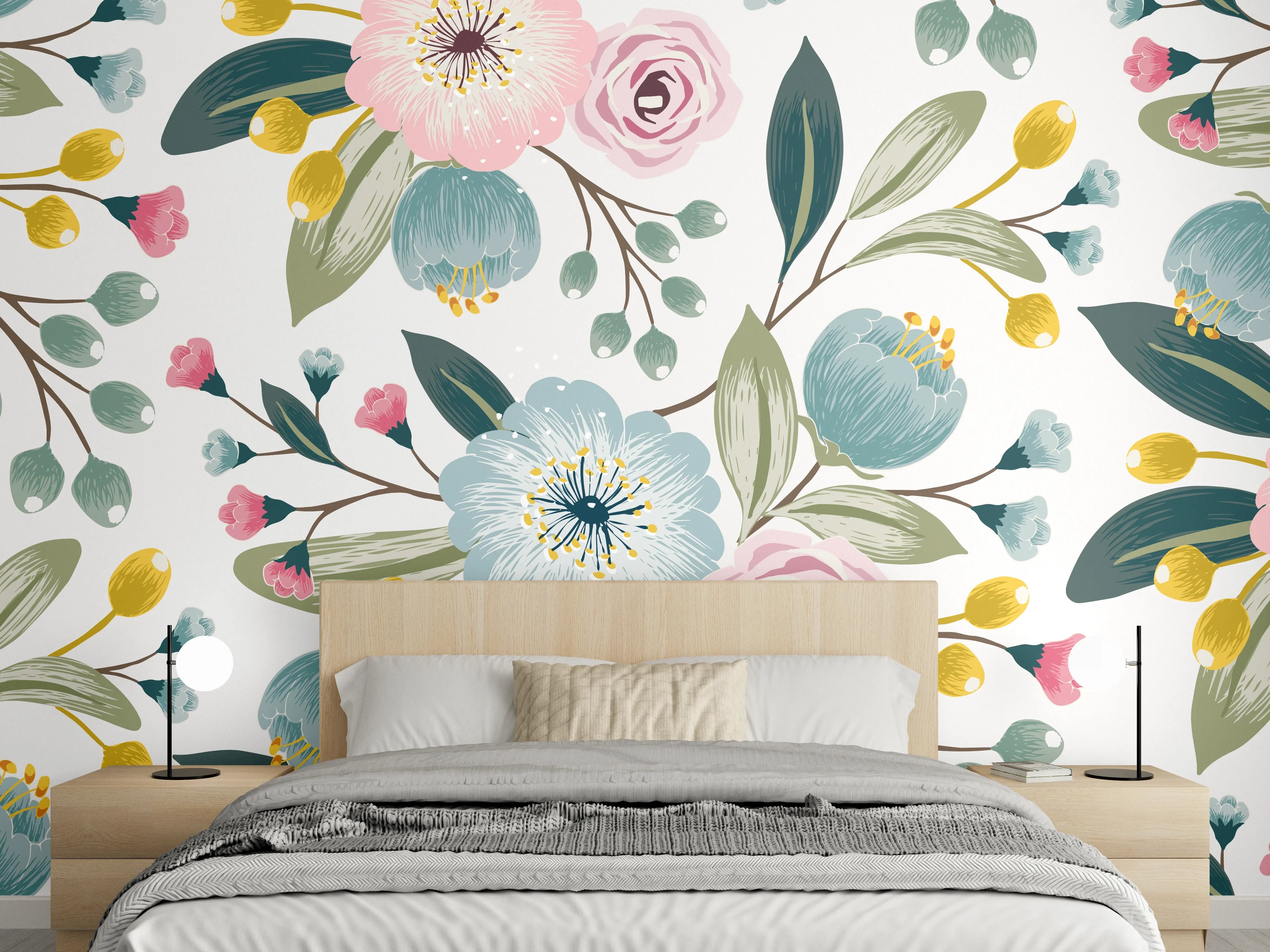 Wandverkleidung Schlafzimmer - Rosa Blumenmuster Tapete