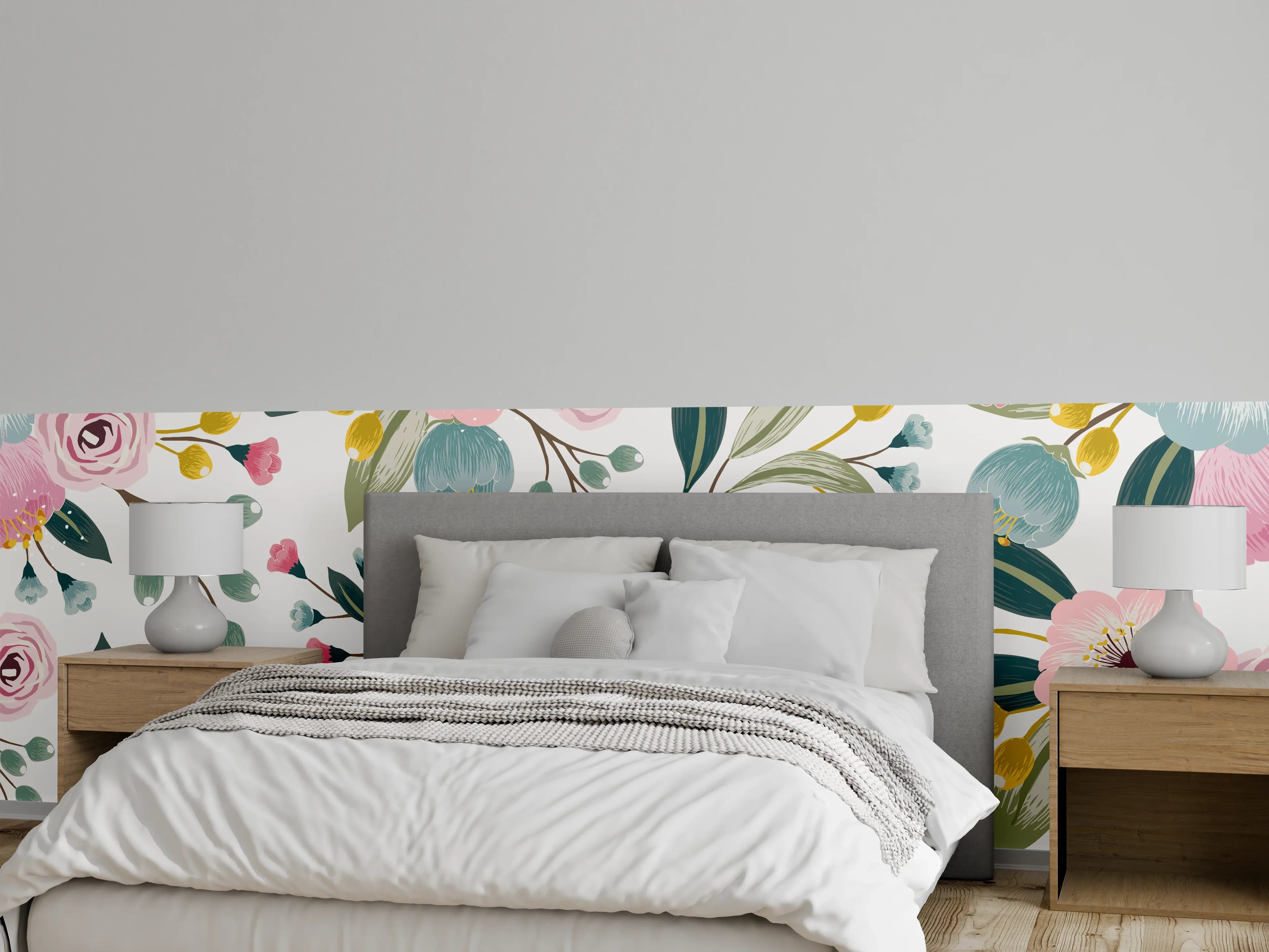 Wandverkleidung Schlafzimmer - Rosa Blumenmuster Tapete