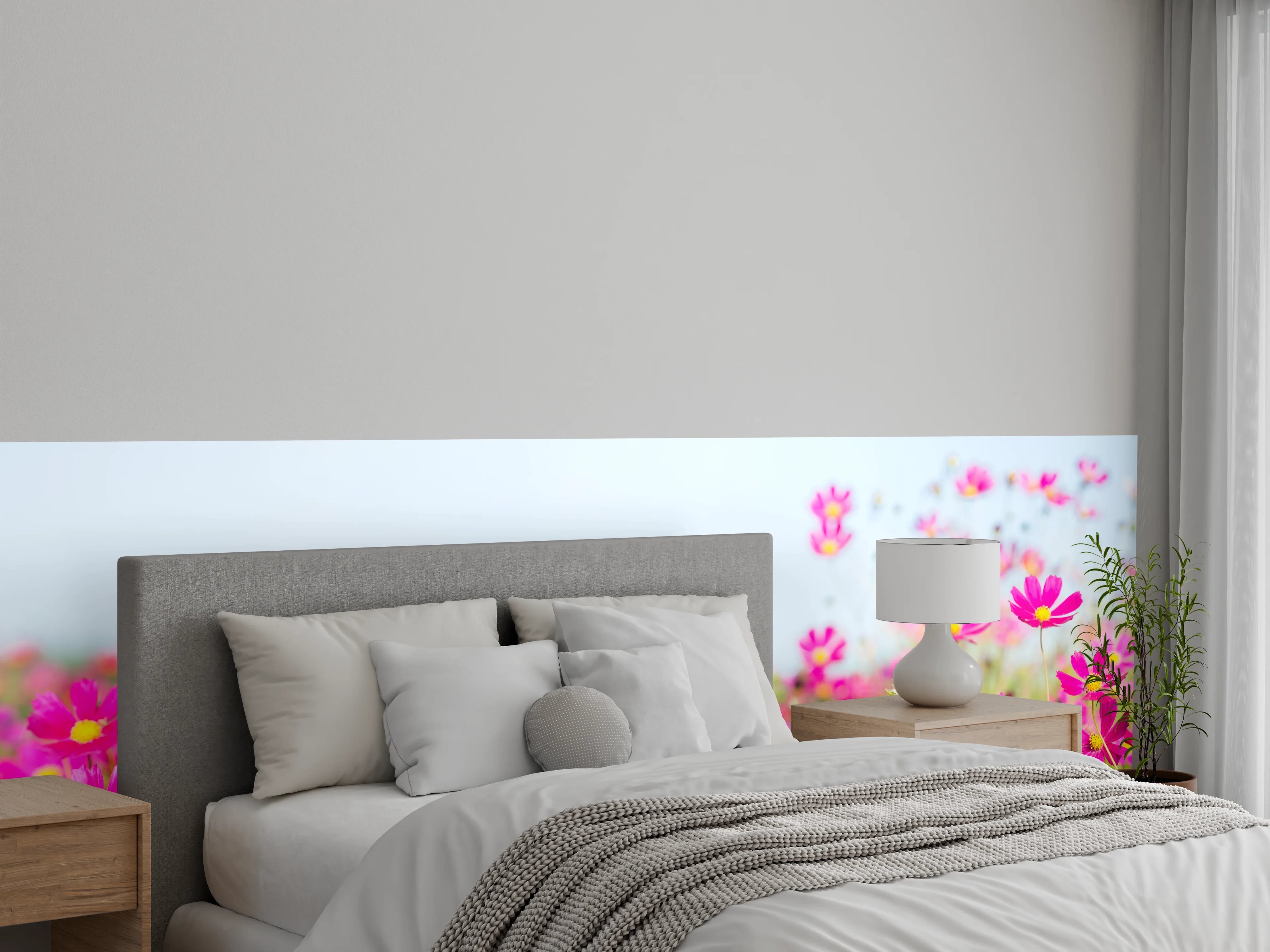 Wandverkleidung Schlafzimmer - Rosa Blumenwiese Panorama