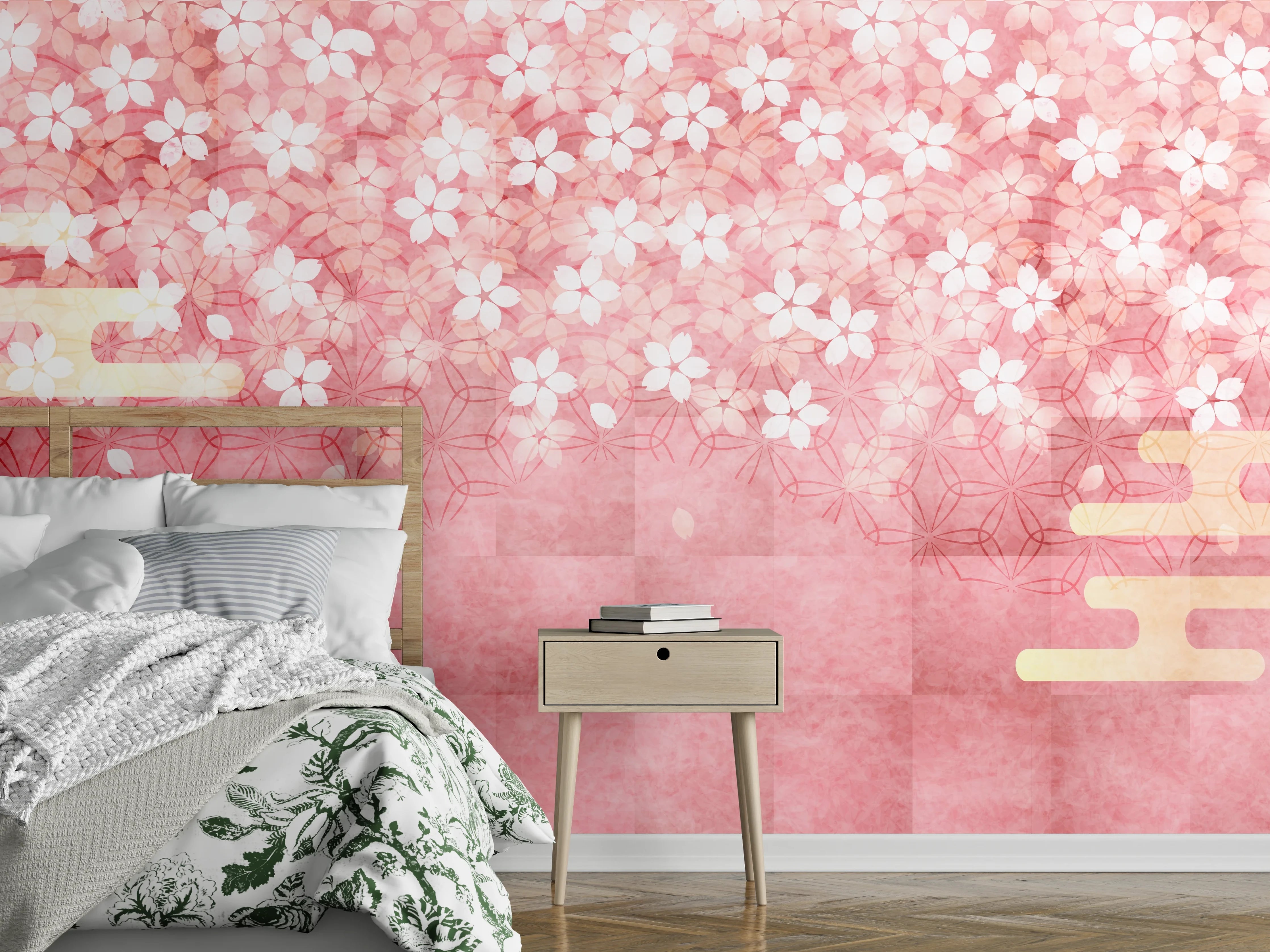 Wandverkleidung Schlafzimmer - Rosa Kirschblüten Muster