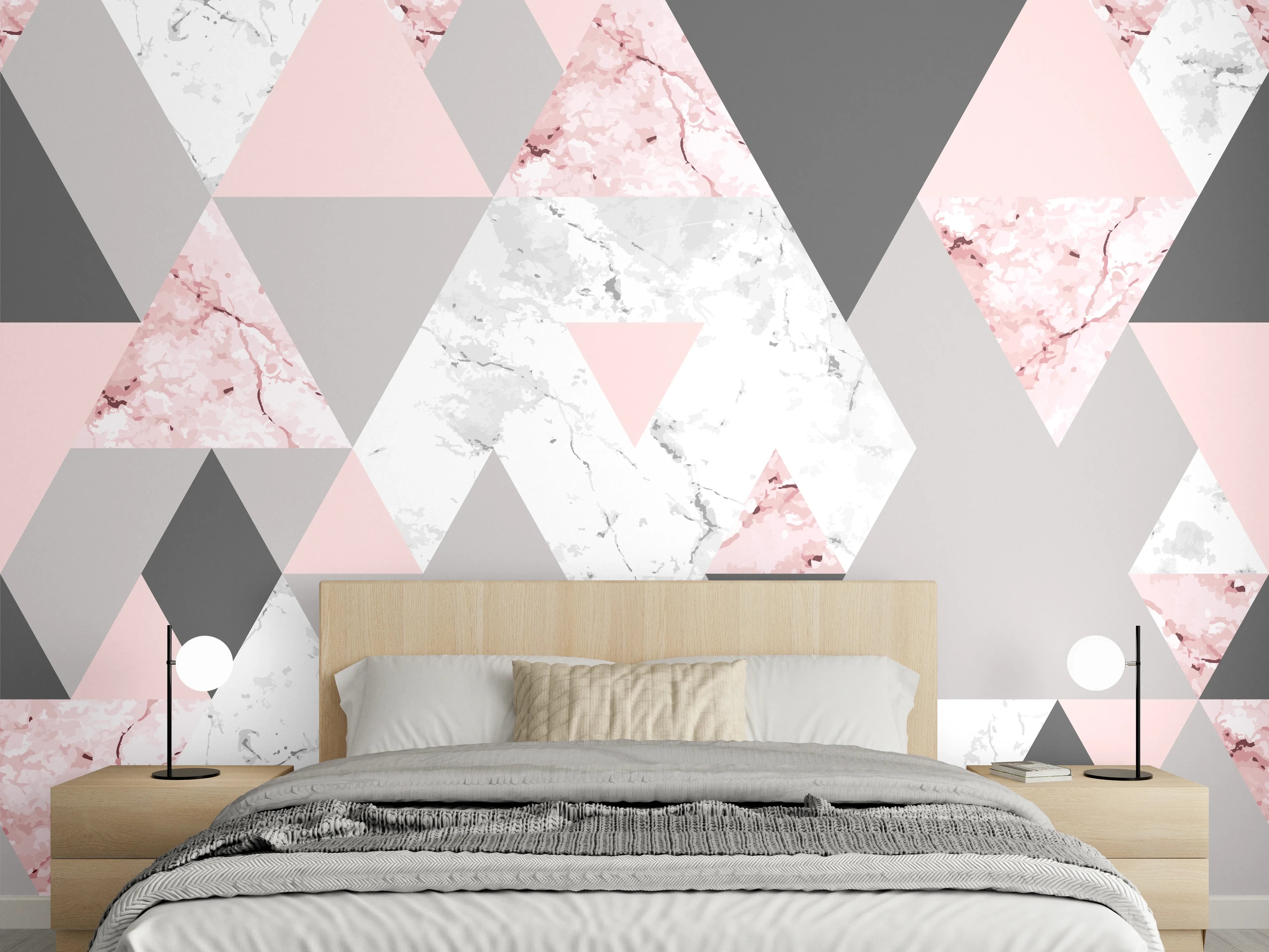 Wandverkleidung Schlafzimmer - Rosa Marmor Geometrie Tapetenmuster