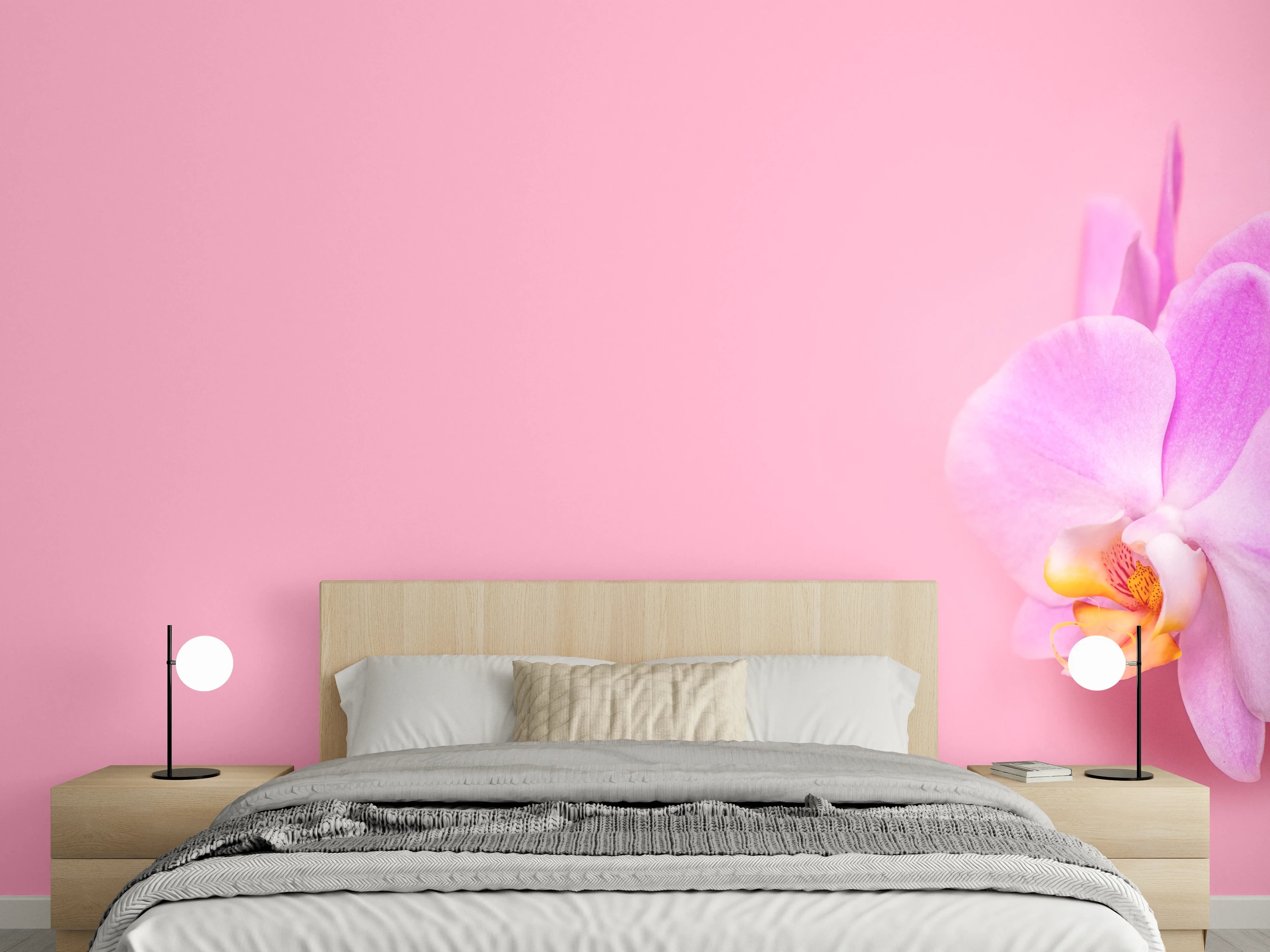 Wandverkleidung Schlafzimmer - Rosa Orchideen auf Pink
