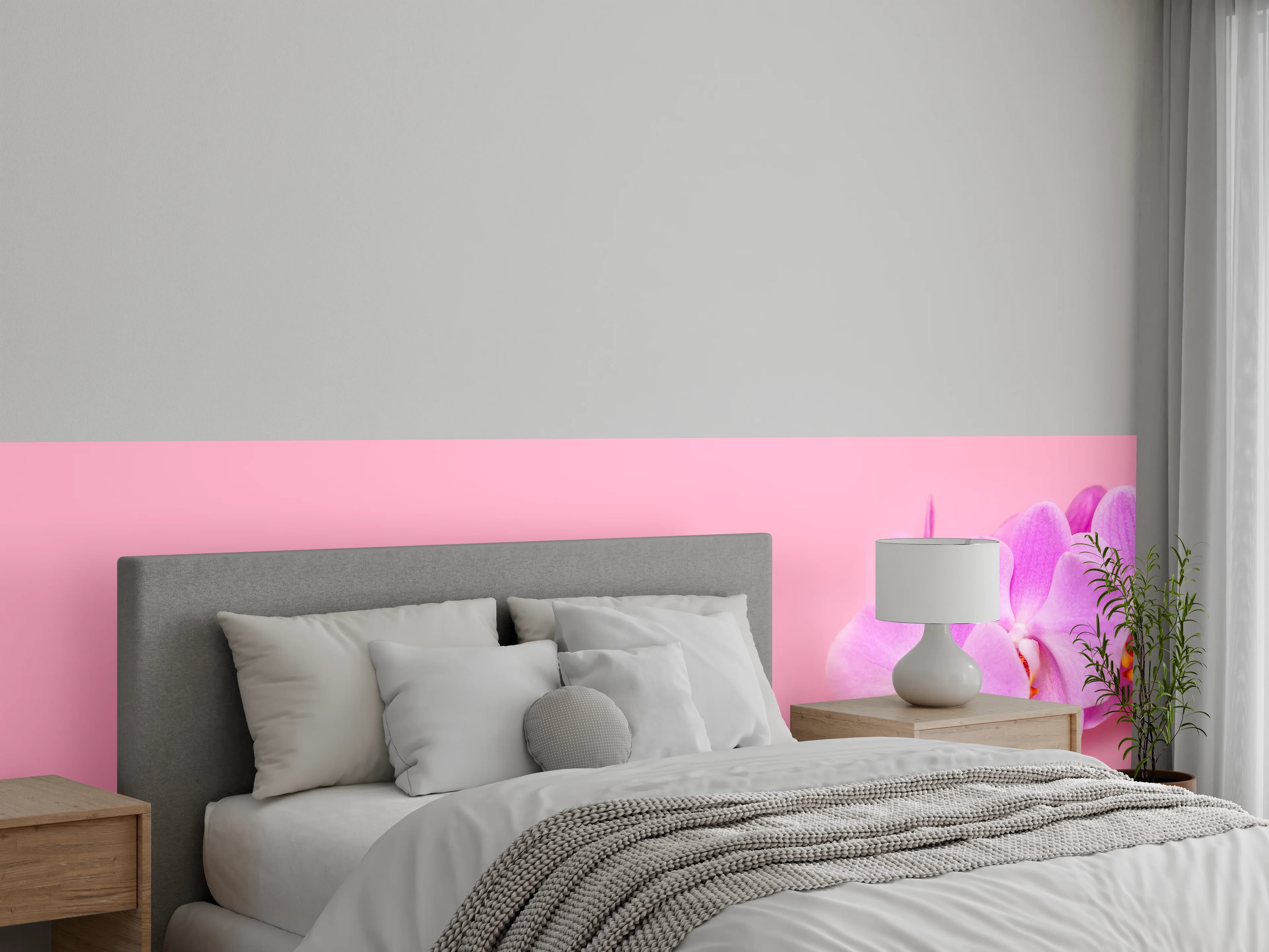 Wandverkleidung Schlafzimmer - Rosa Orchideen auf Pink