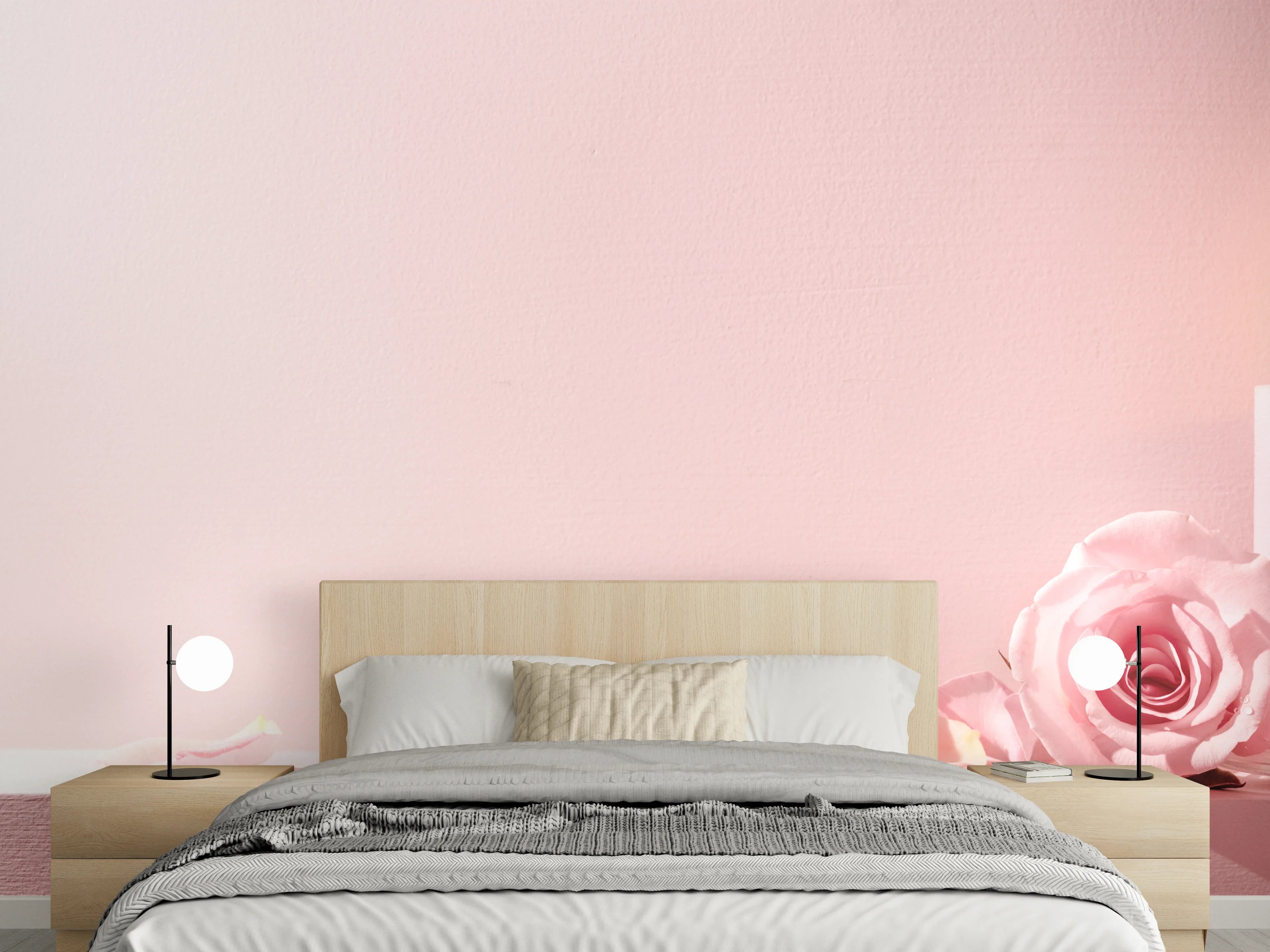 Wandverkleidung Schlafzimmer - Rosa Rosen und Kerze auf einem rosa Hintergrund
