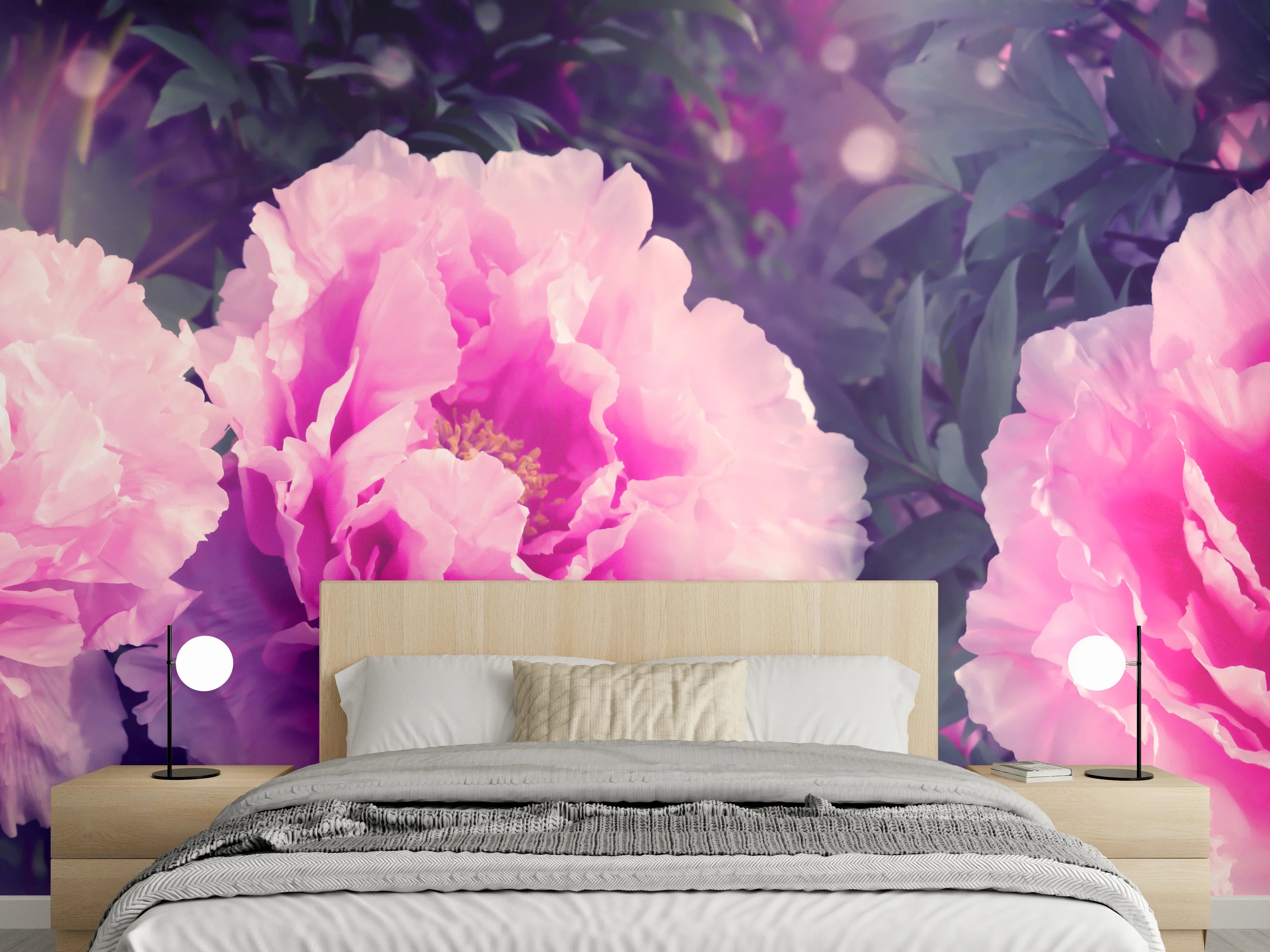 Wandverkleidung Schlafzimmer - Rosa-Weiße Pfingstrosen
