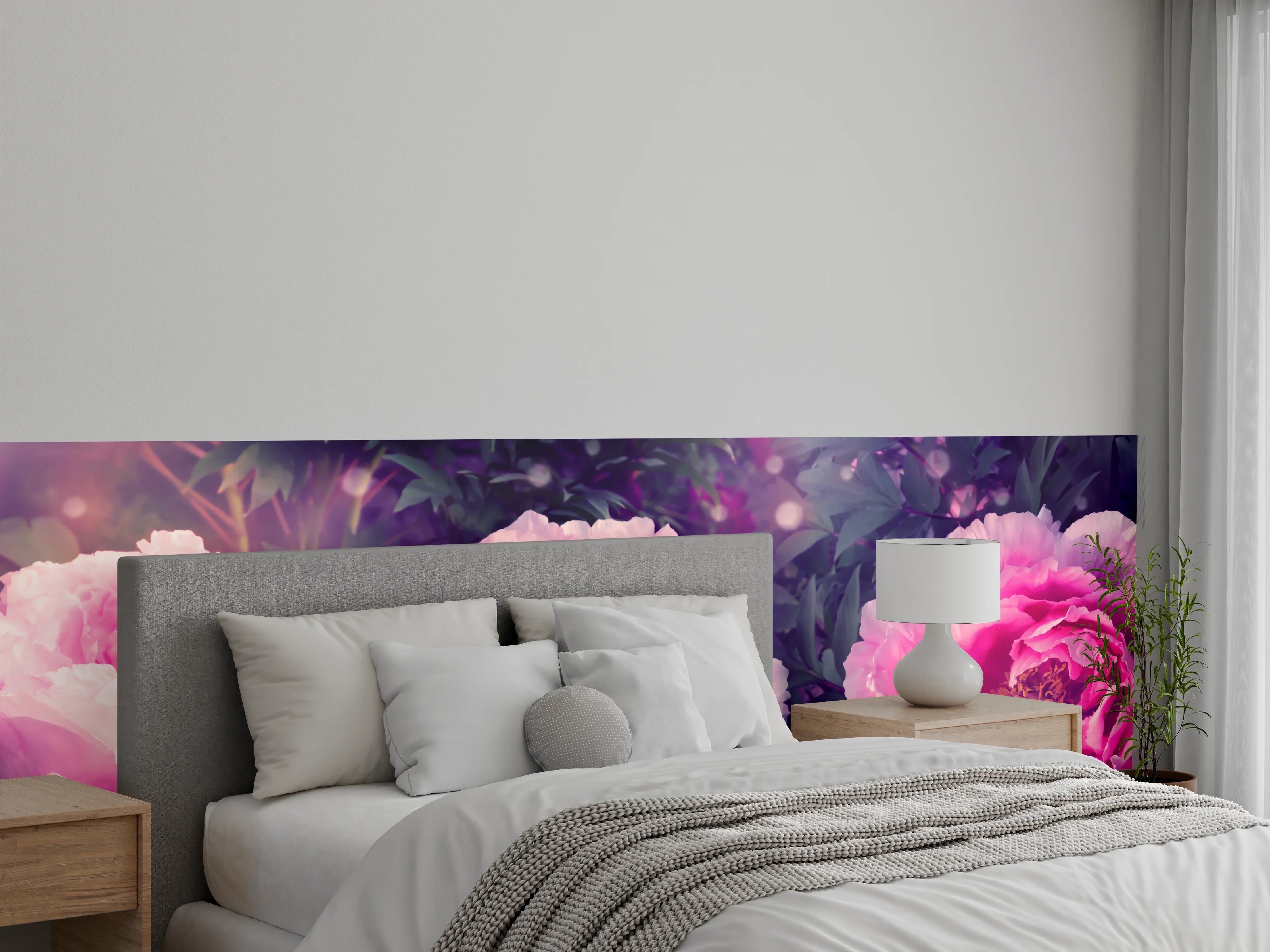 Wandverkleidung Schlafzimmer - Rosa-Weiße Pfingstrosen