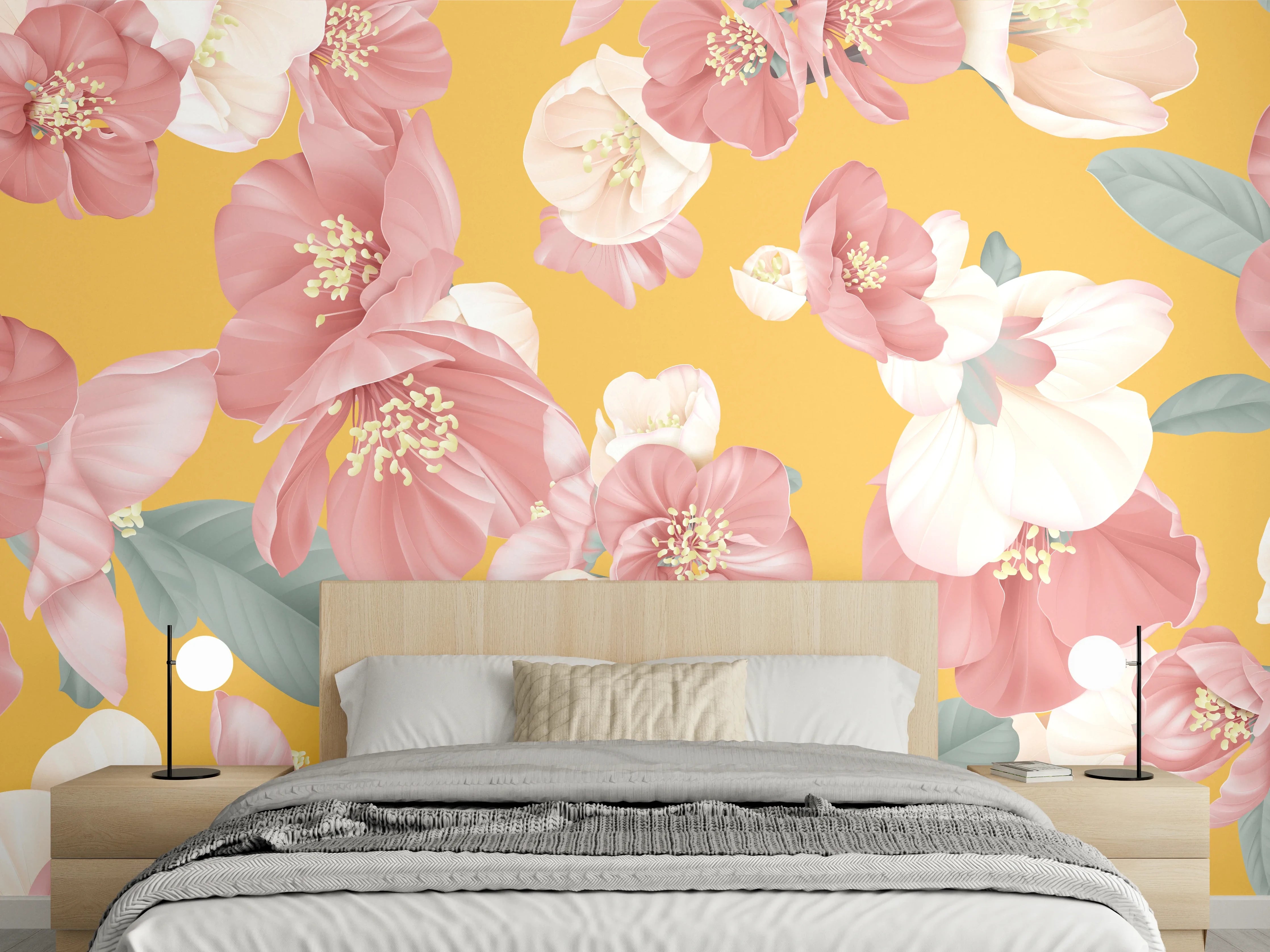 Wandverkleidung Schlafzimmer - Rosa-weiße Blüten