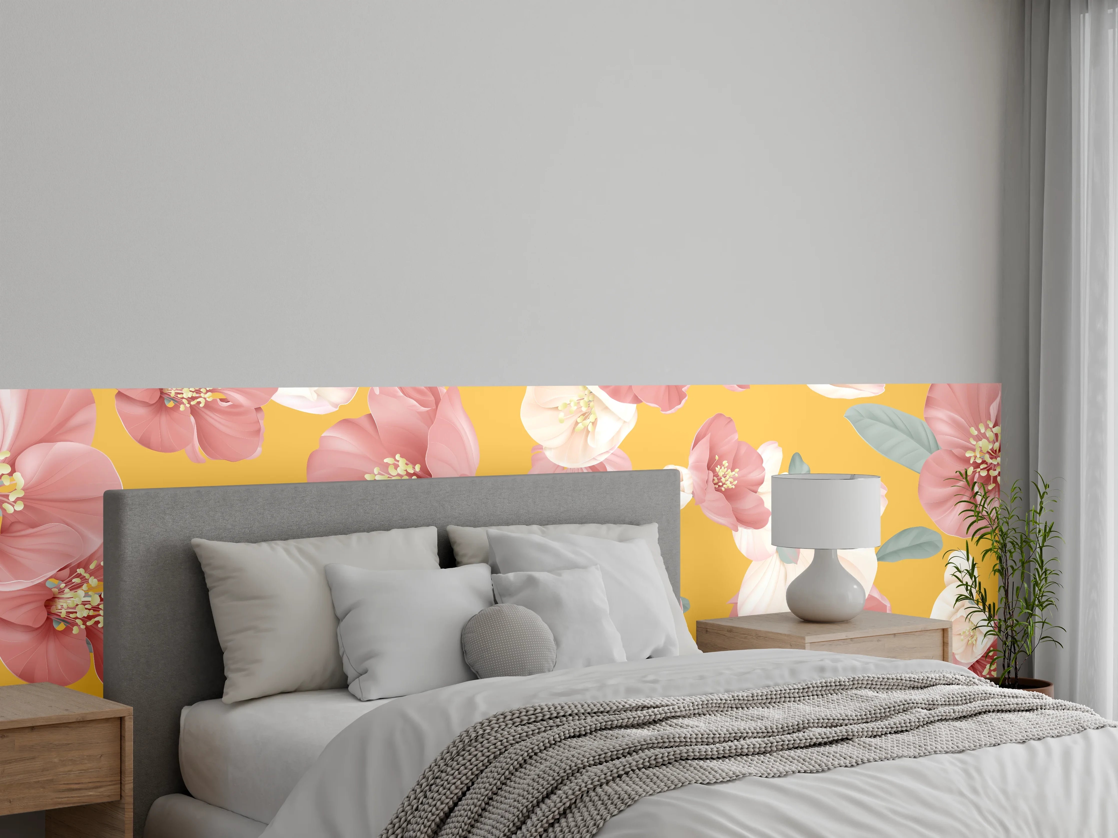 Wandverkleidung Schlafzimmer - Rosa-weiße Blüten
