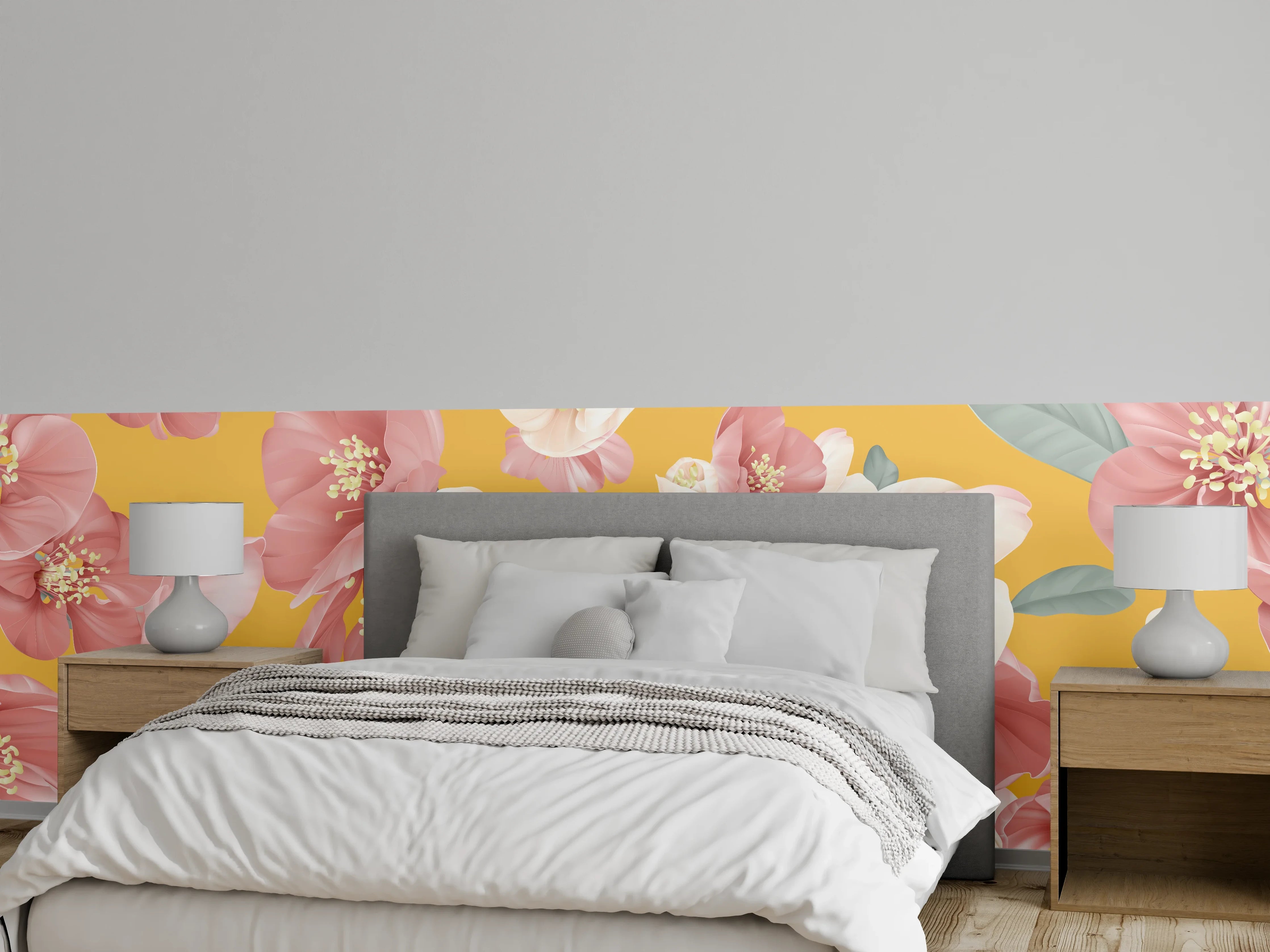 Wandverkleidung Schlafzimmer - Rosa-weiße Blüten