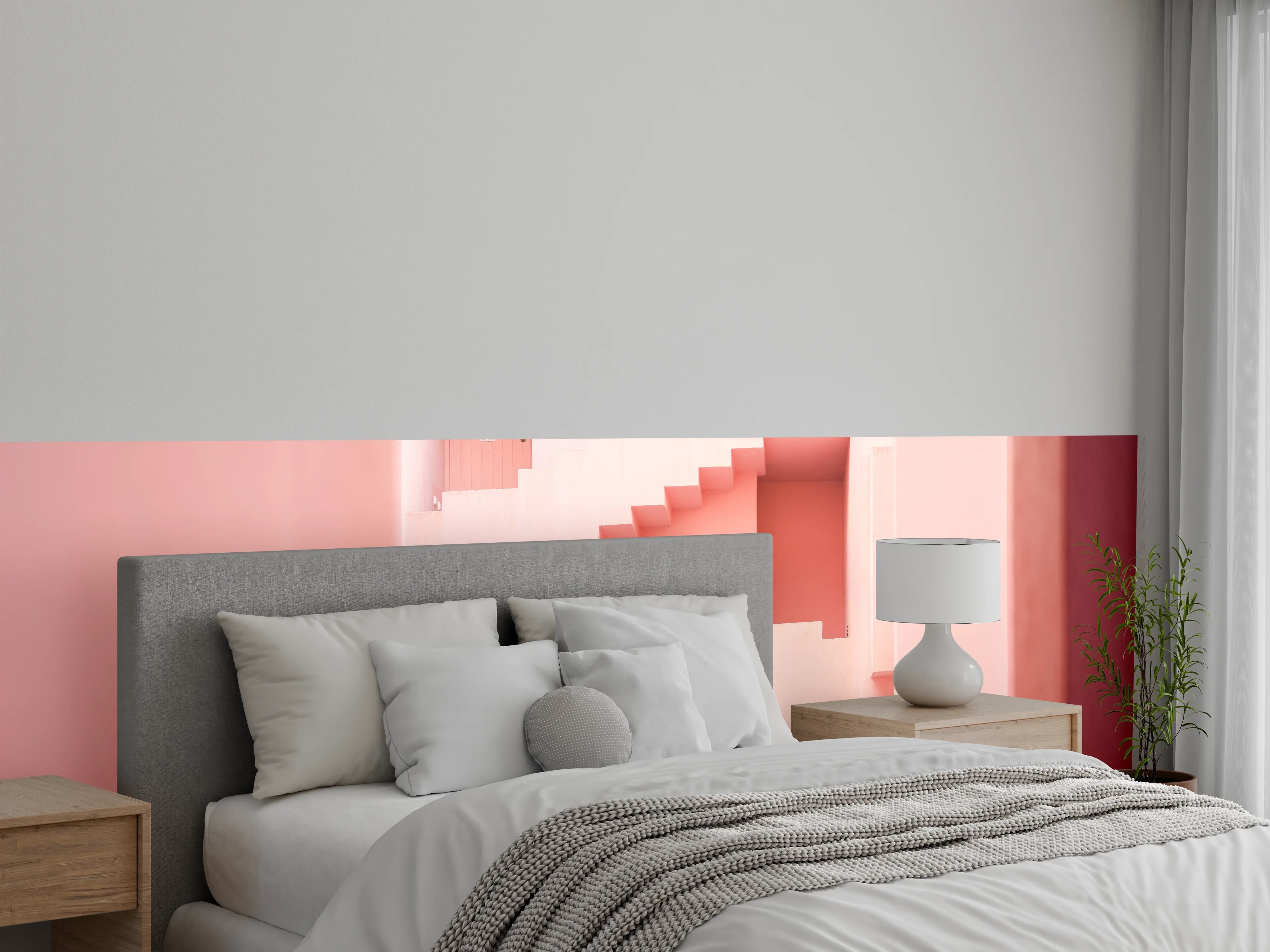Wandverkleidung Schlafzimmer - Rosafarbene, moderne Treppenhaus-Architektur