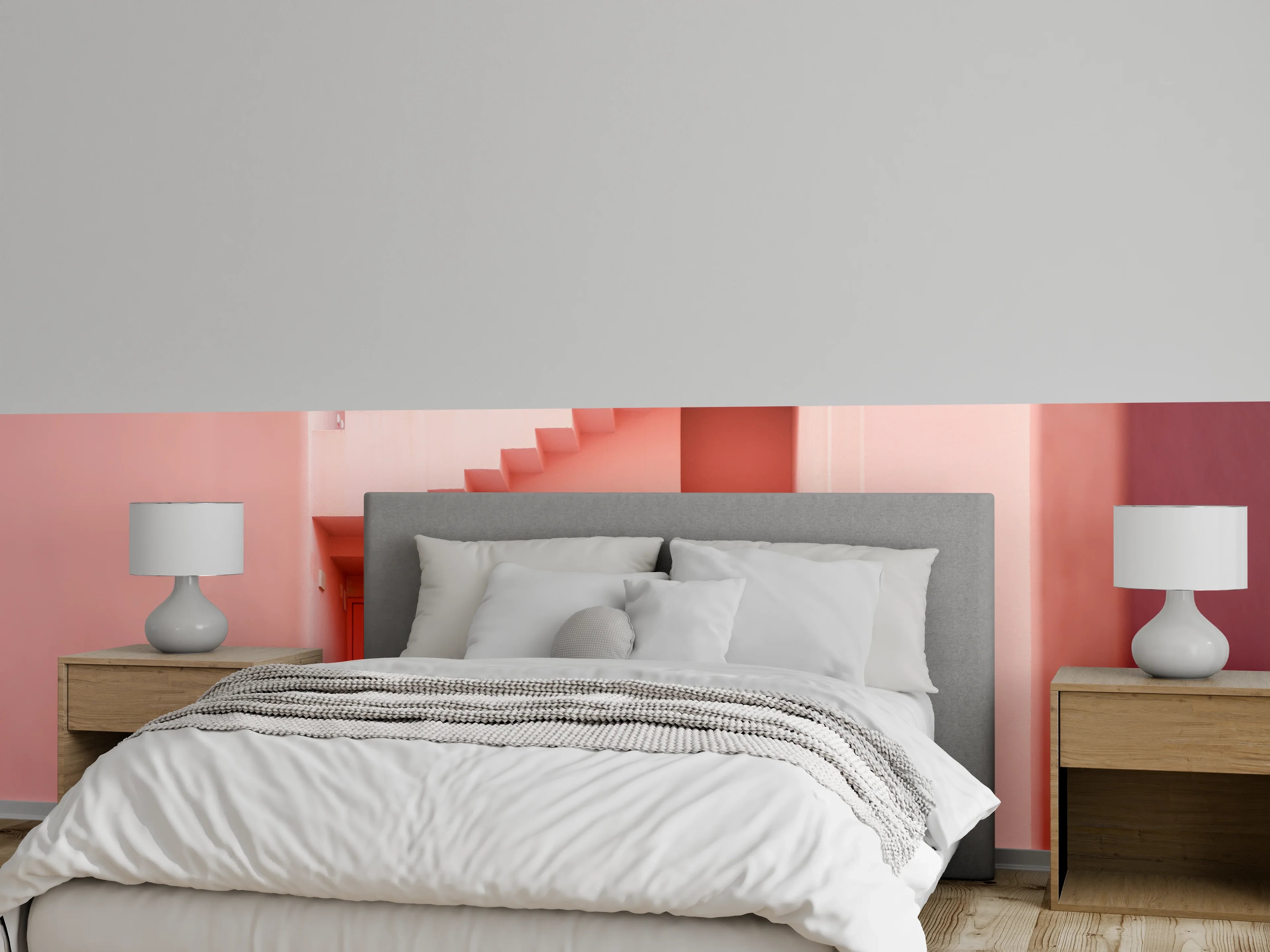 Wandverkleidung Schlafzimmer - Rosafarbene, moderne Treppenhaus-Architektur