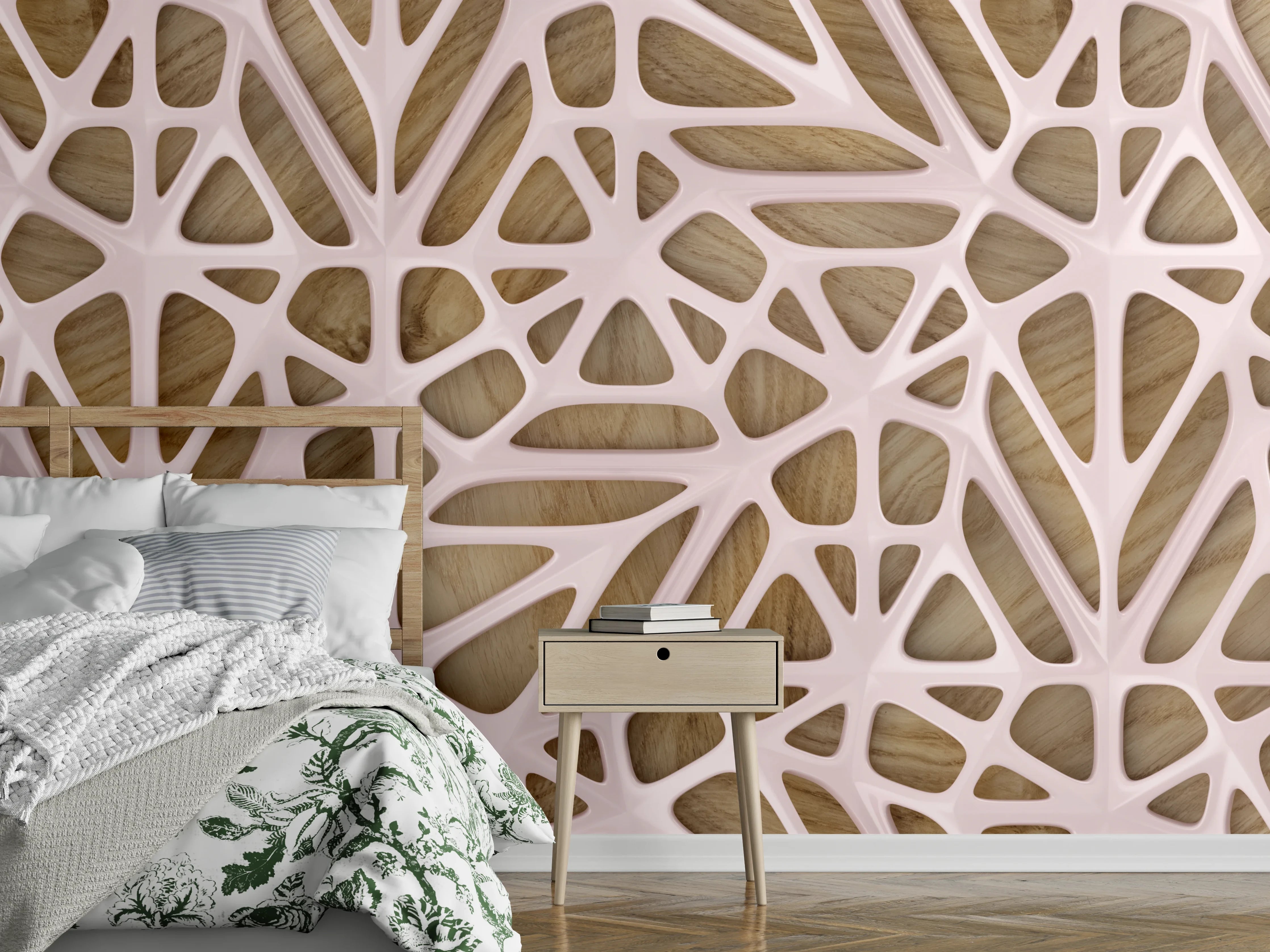 Wandverkleidung Schlafzimmer - Rosanes Gitter Muster
