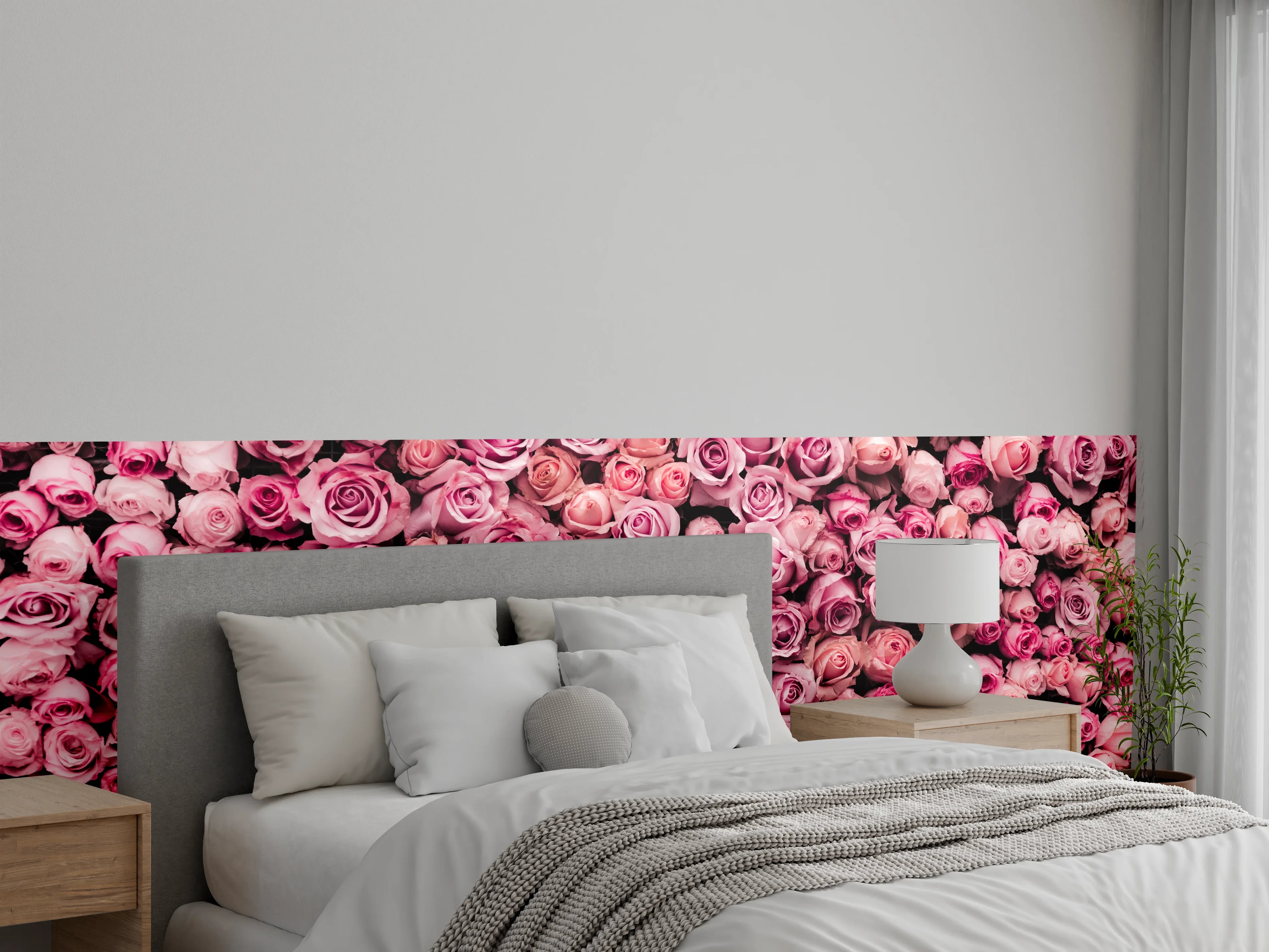 Wandverkleidung Schlafzimmer - Rosarotes Rosenmeer als Wanddeko