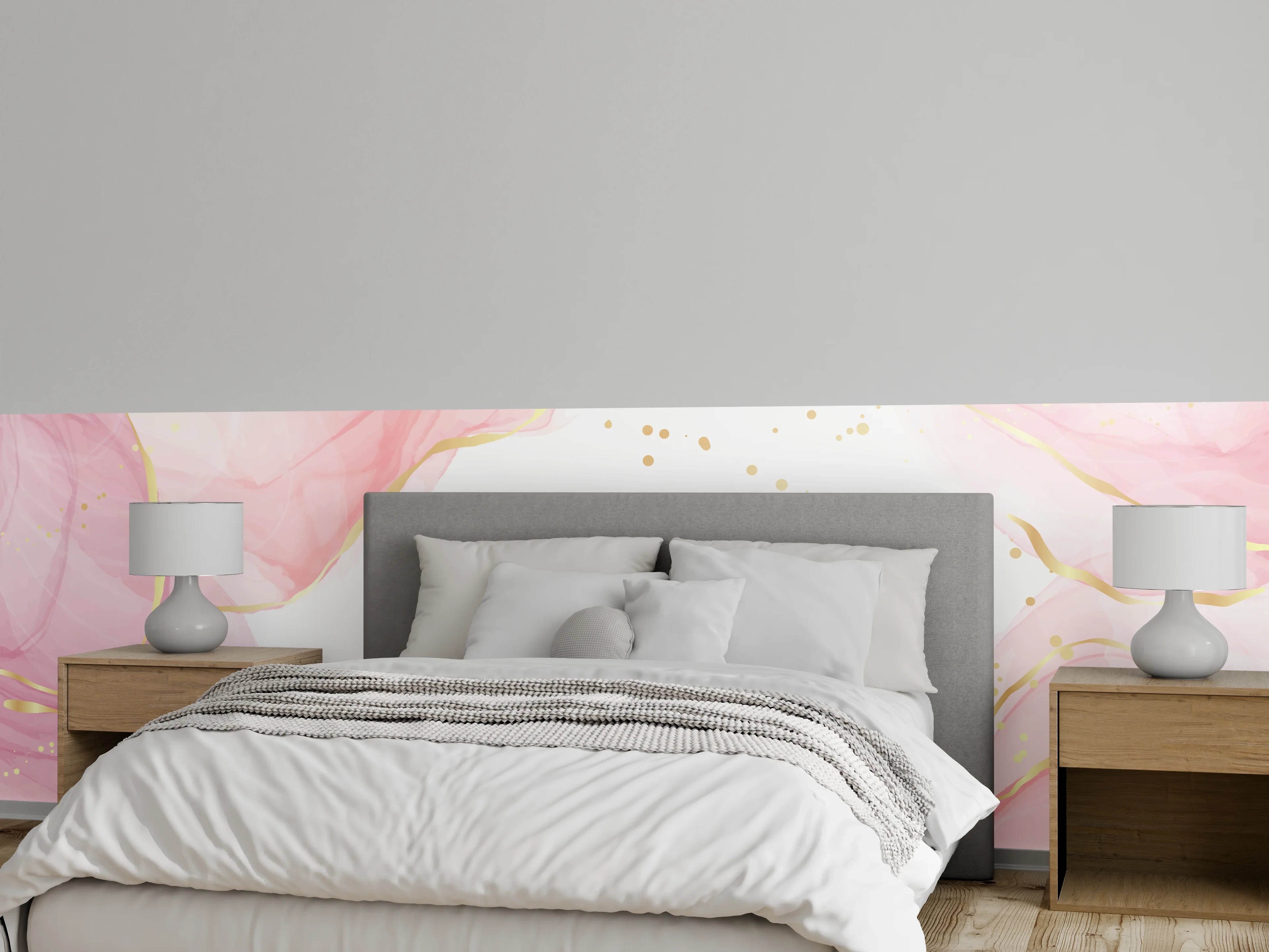 Wandverkleidung Schlafzimmer - Rosé-Goldene Abstrakte Kunst