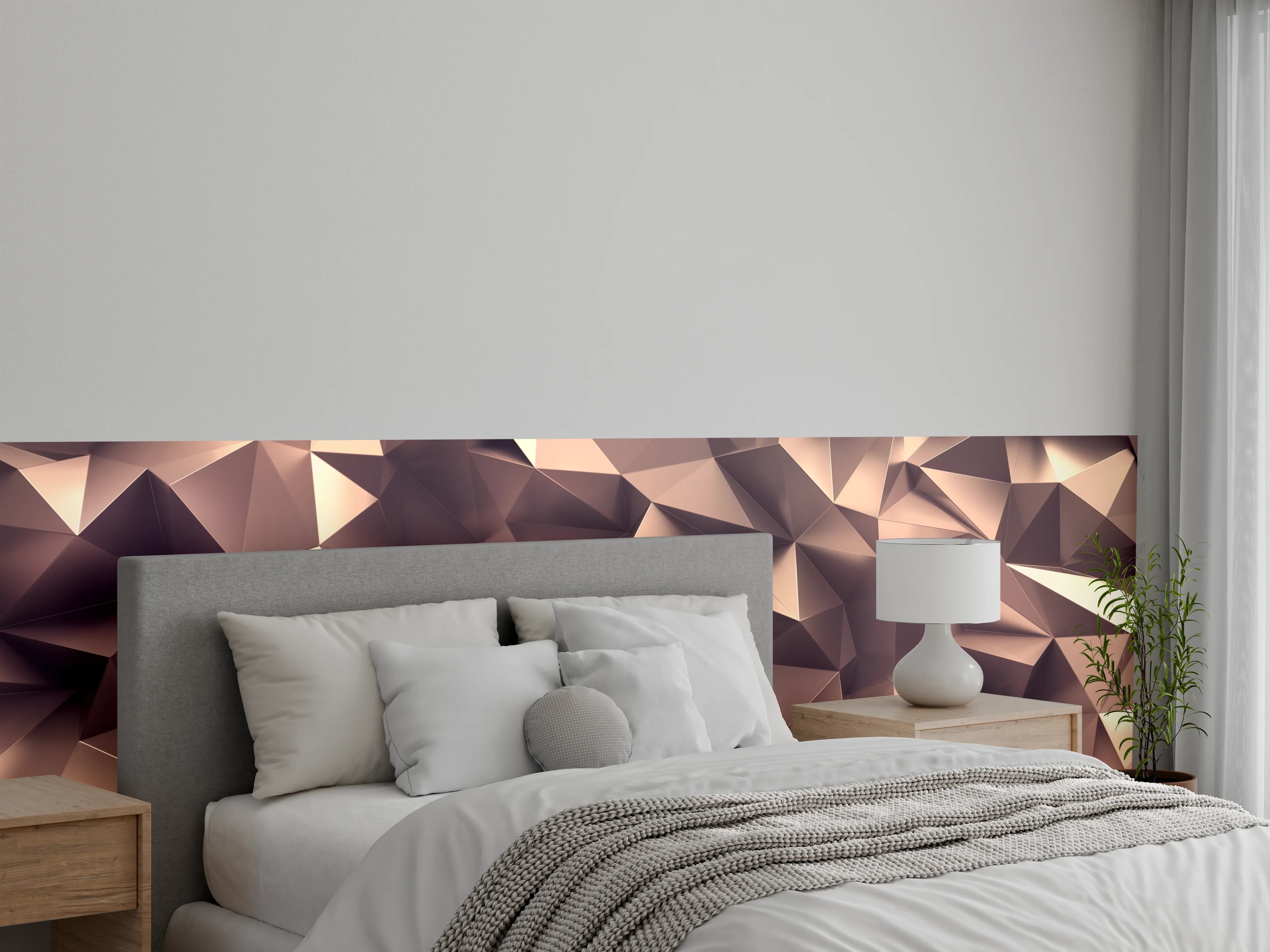 Wandverkleidung Schlafzimmer - Roségold Kristall-Polygon-Hintergrund