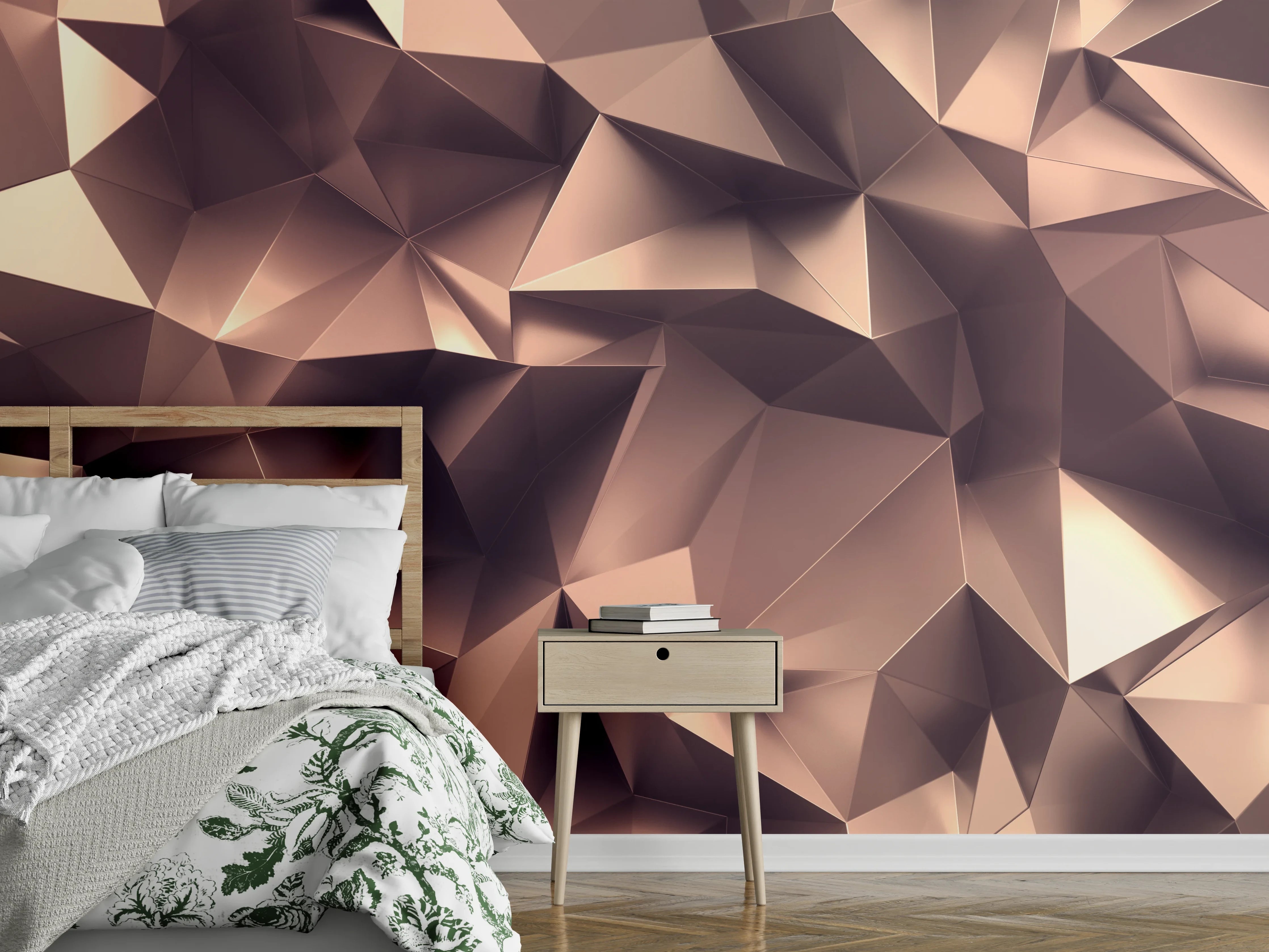 Wandverkleidung Schlafzimmer - Roségold Kristall-Polygon-Hintergrund
