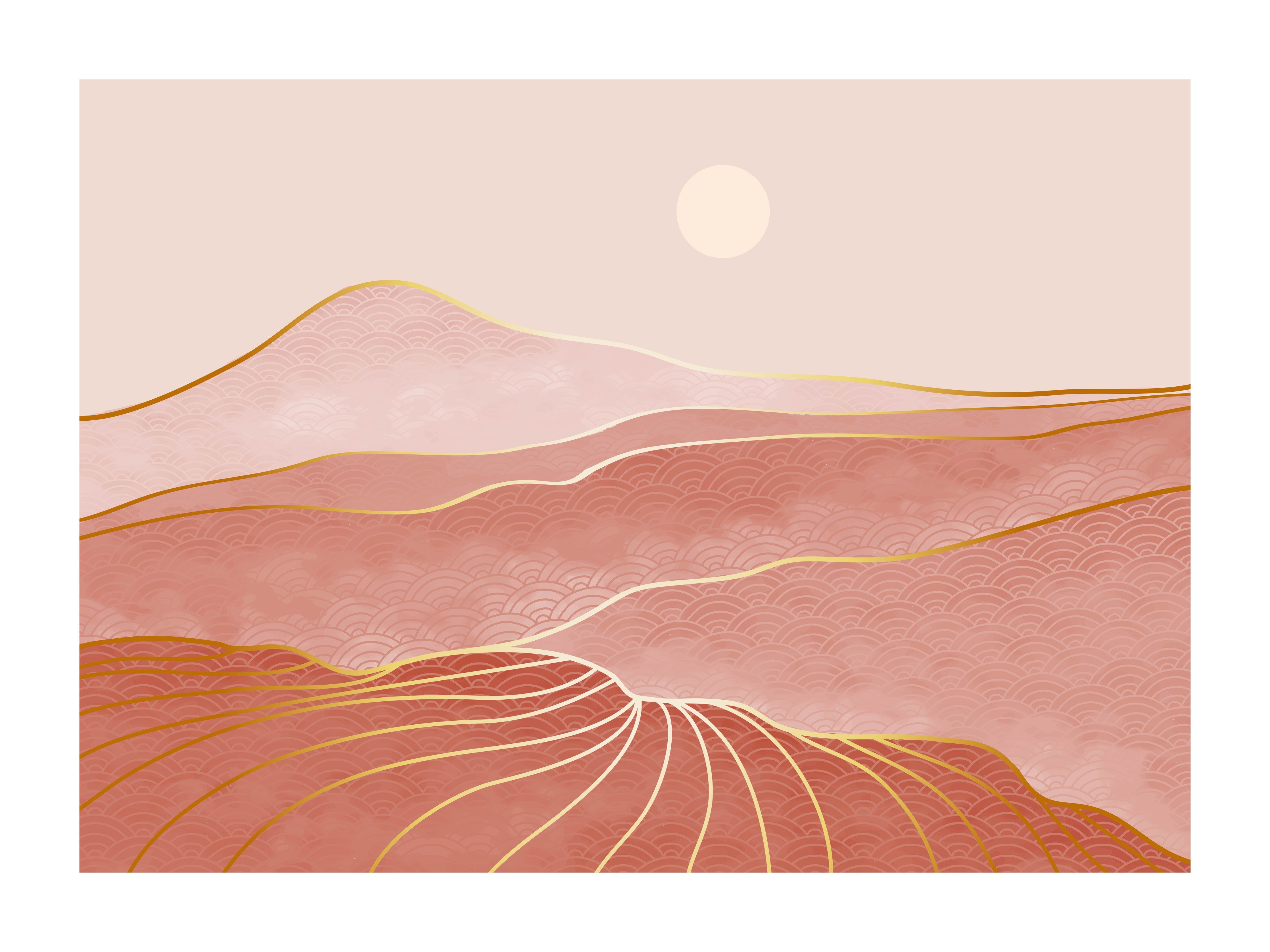 Wandverkleidung Schlafzimmer-Roségoldene abstrakte Landschaft